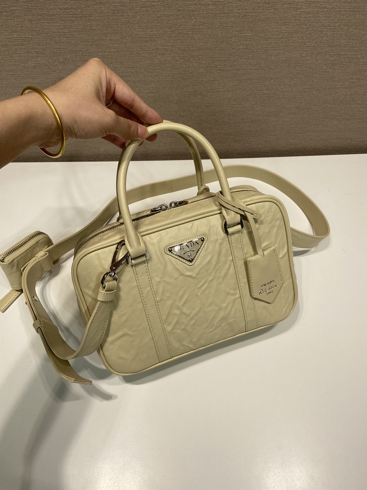 Pra*a antique nappa leather top handle bag