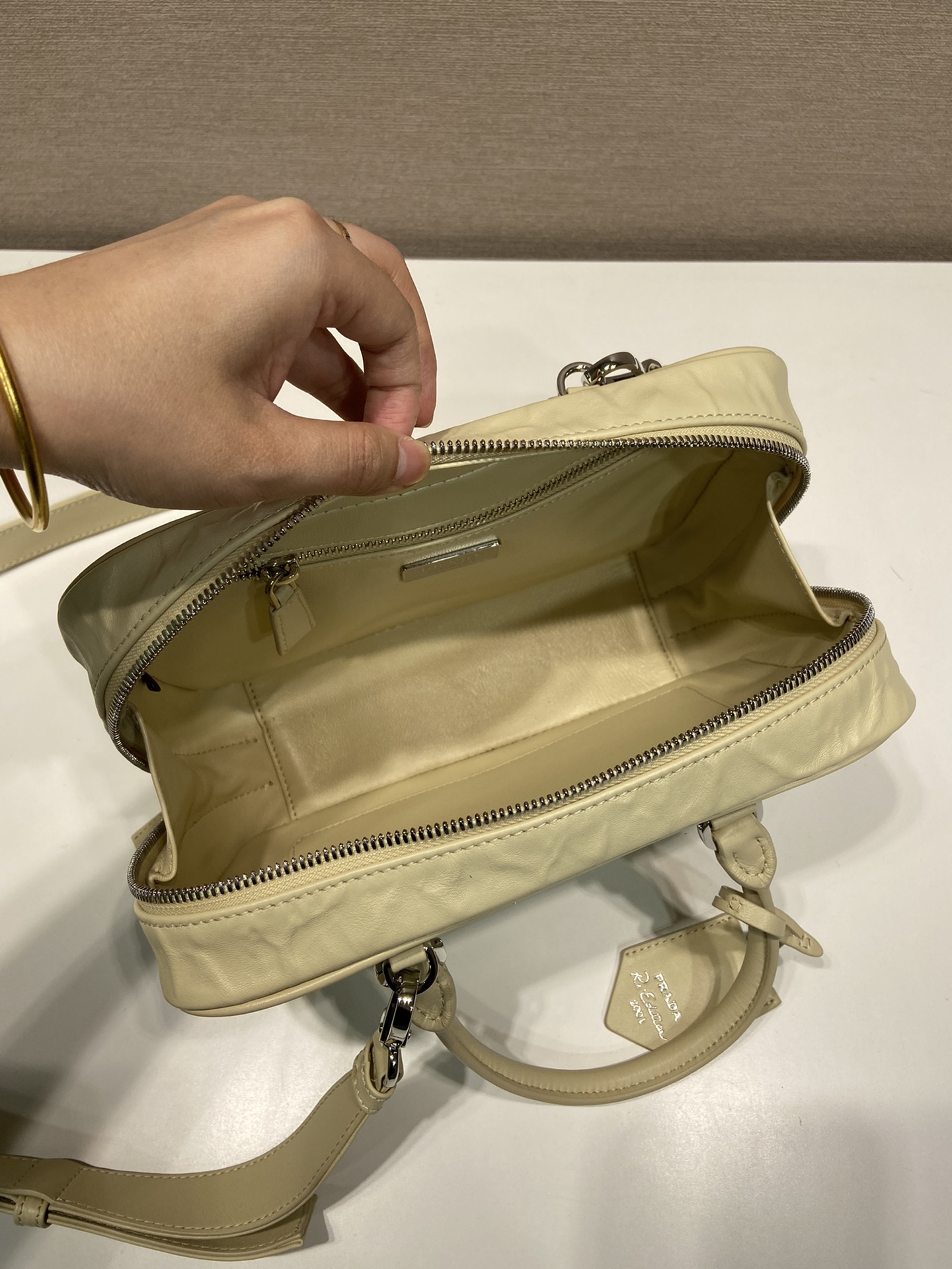 Pra*a antique nappa leather top handle bag