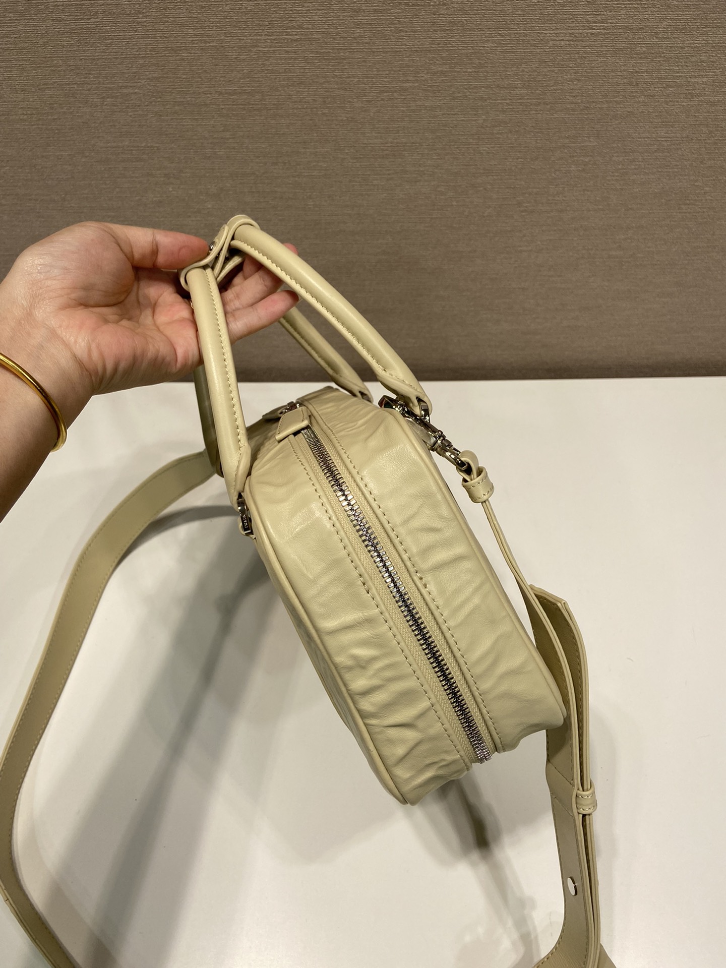 Pra*a antique nappa leather top handle bag