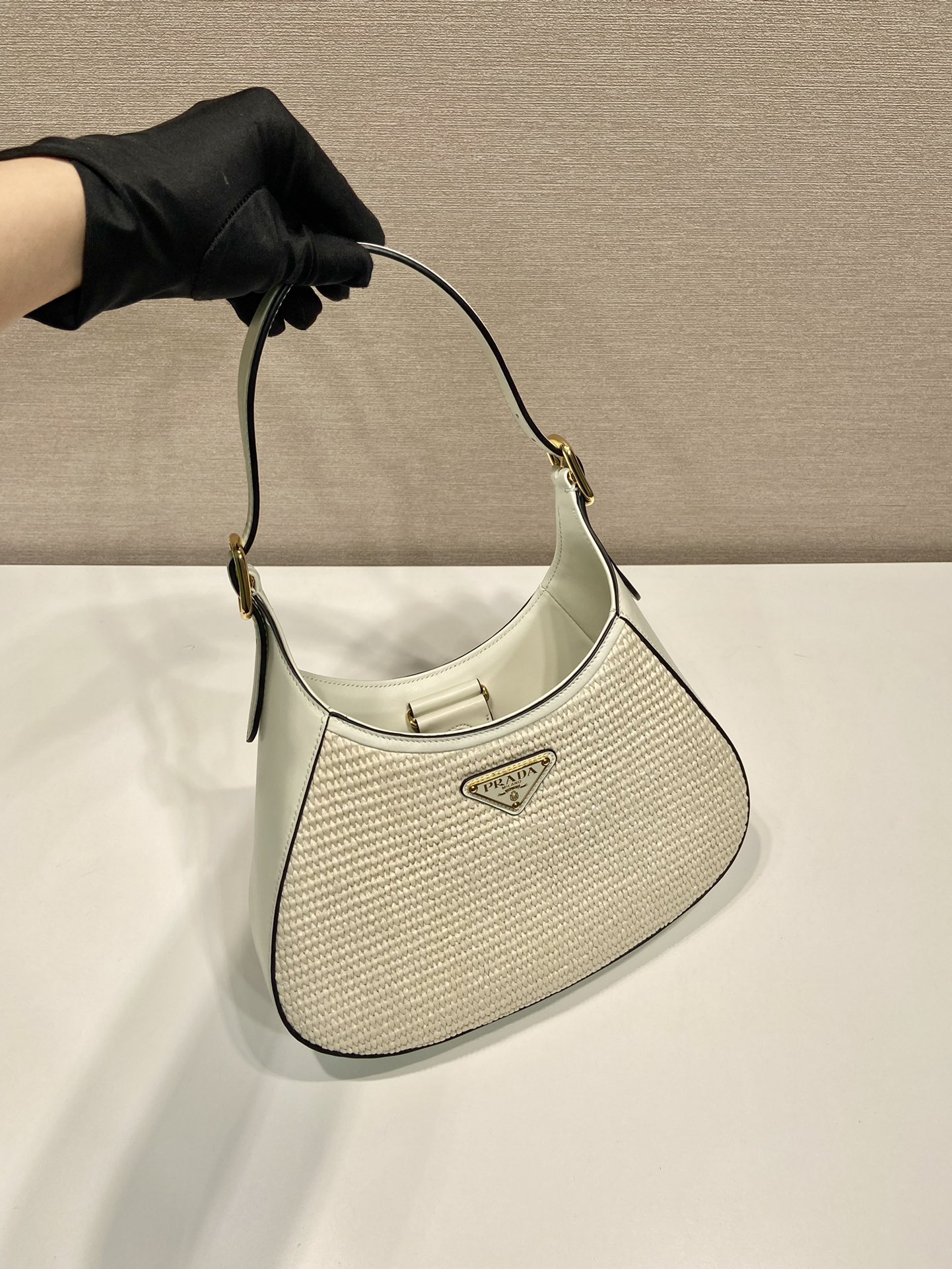 Pra*a fabric and leather shoulder bag