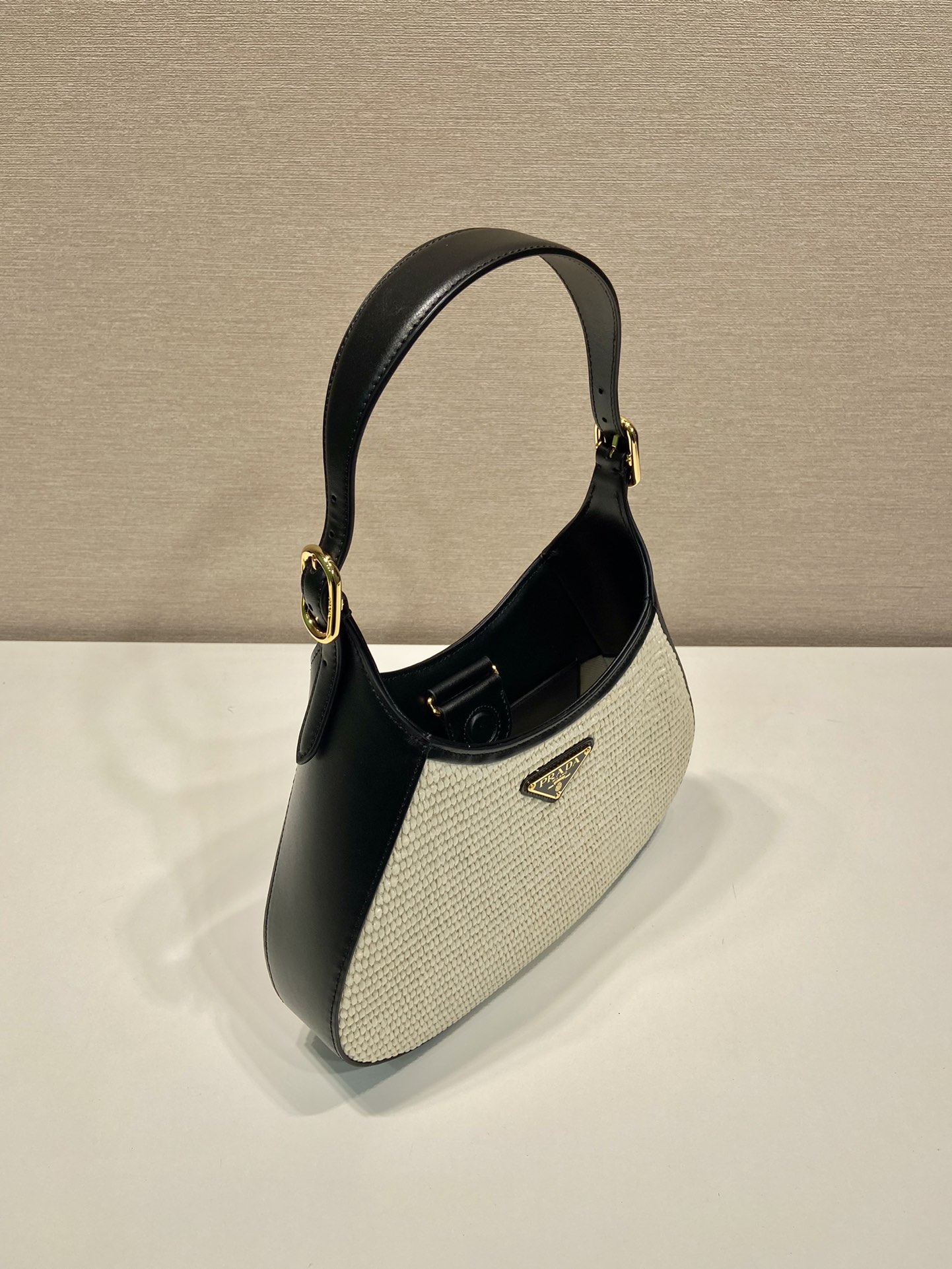 Pra*a fabric and leather shoulder bag