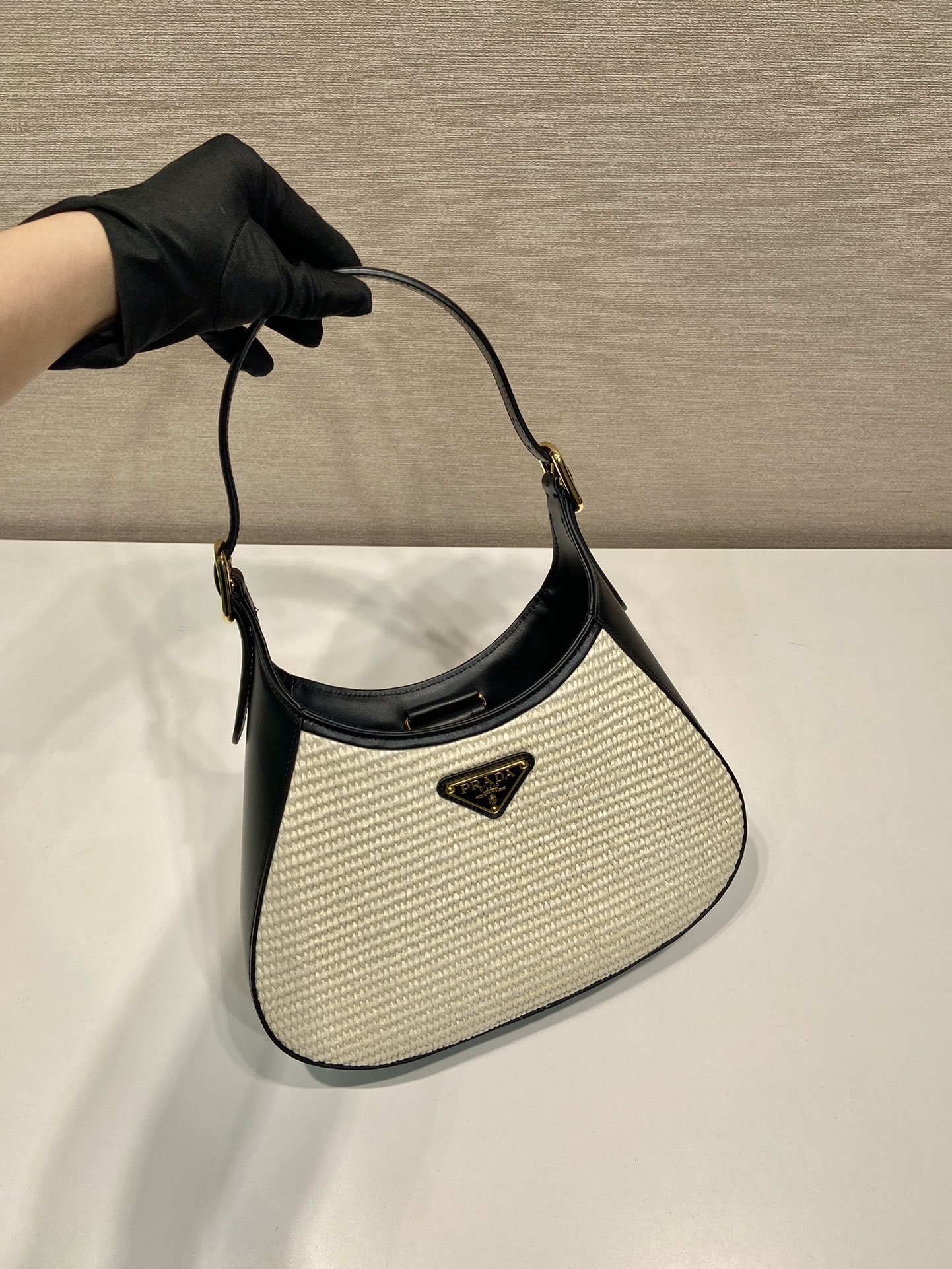 Pra*a fabric and leather shoulder bag
