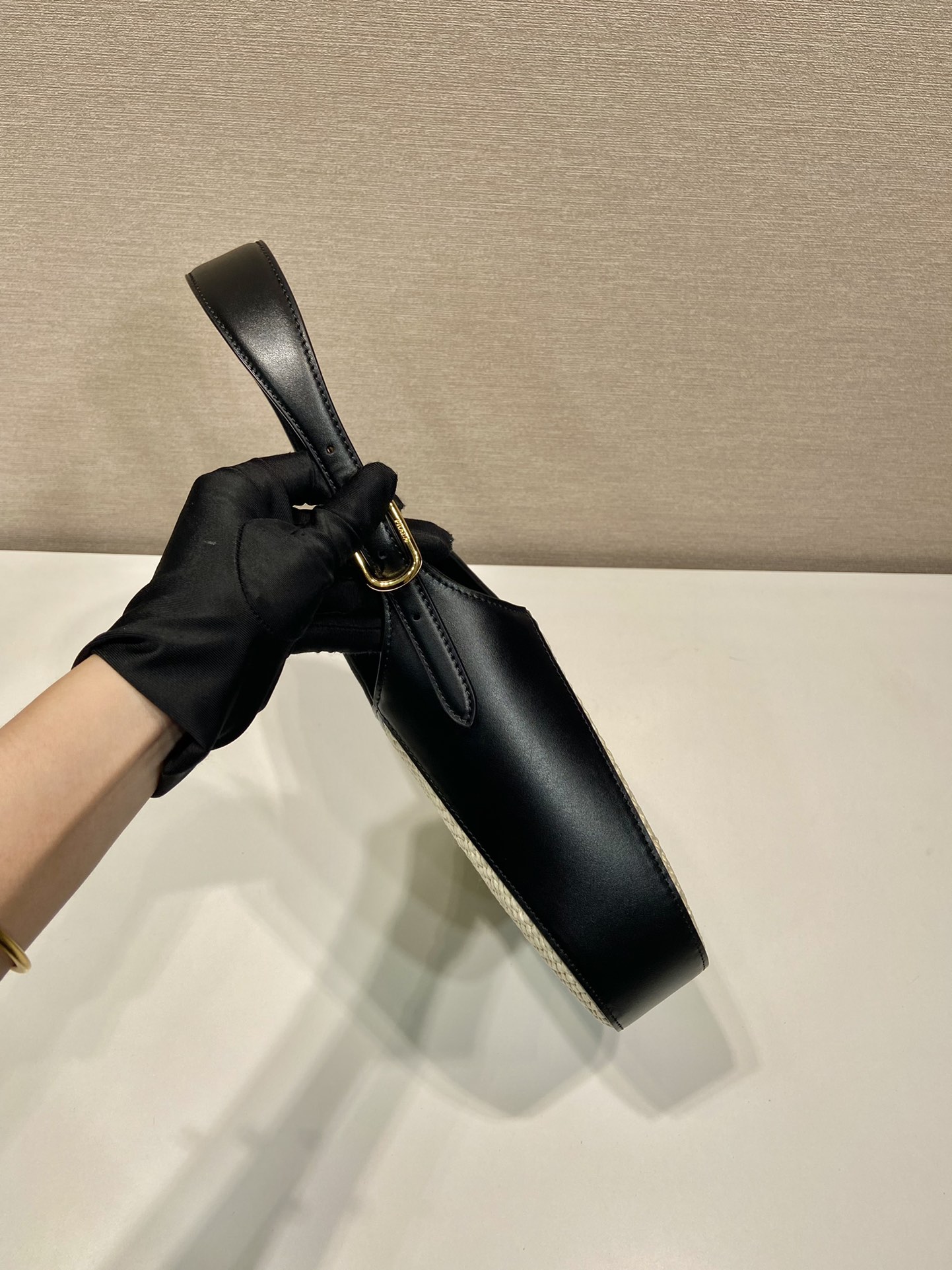 Pra*a fabric and leather shoulder bag