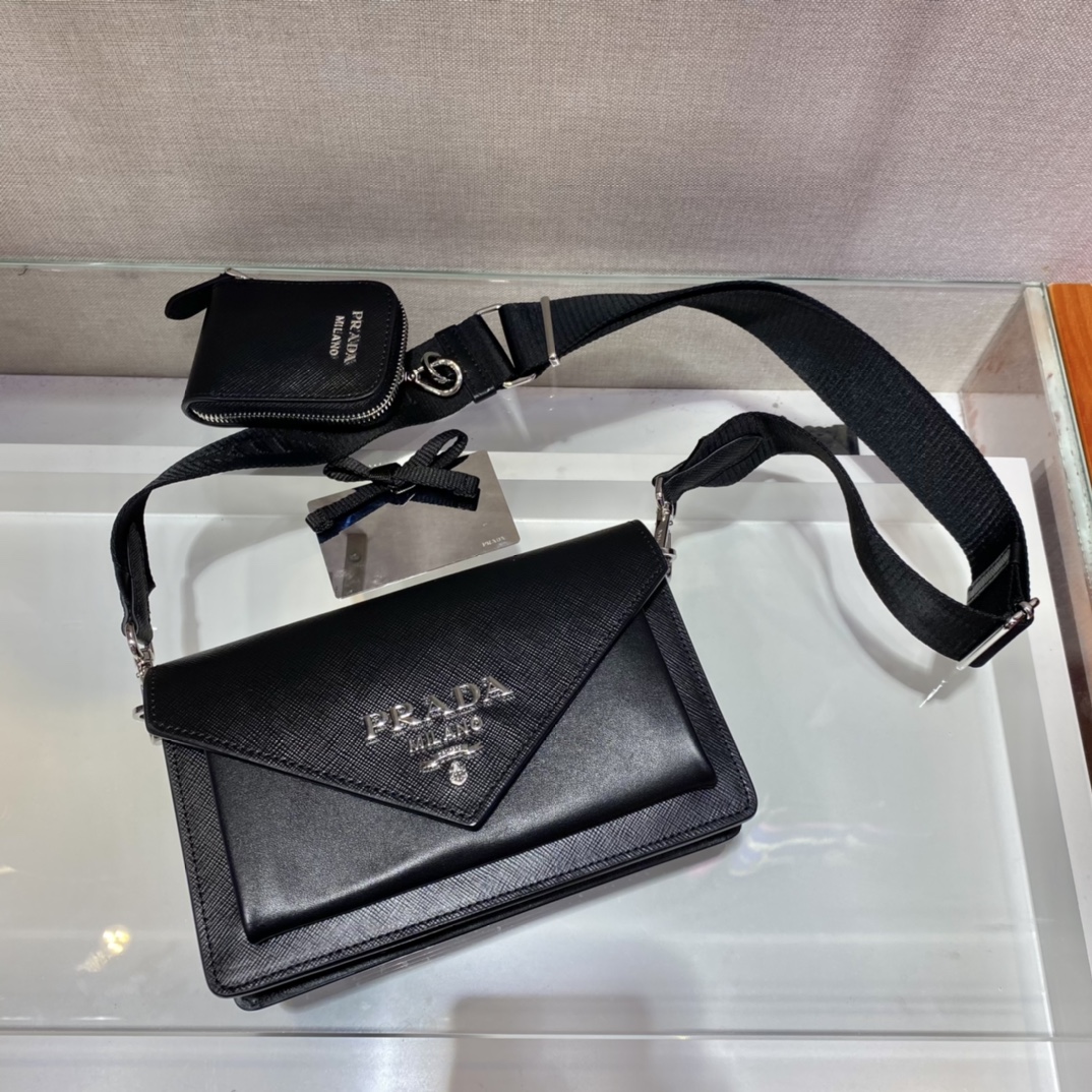 Pra*a saffiano leather mini envelope bag