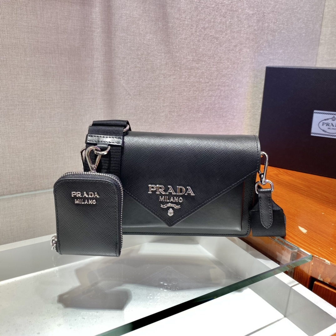 Pra*a saffiano leather mini envelope bag