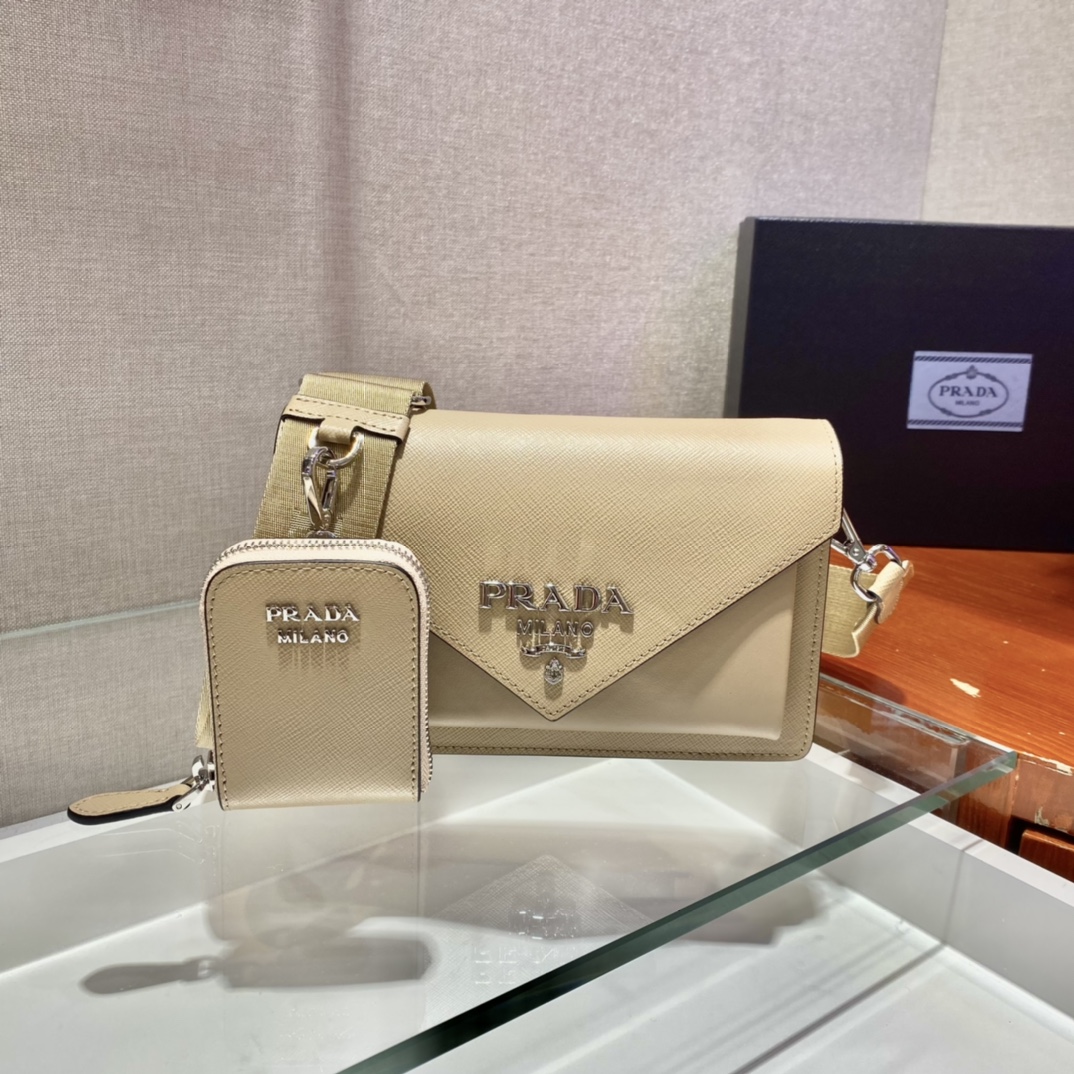 Pra*a saffiano leather mini envelope bag