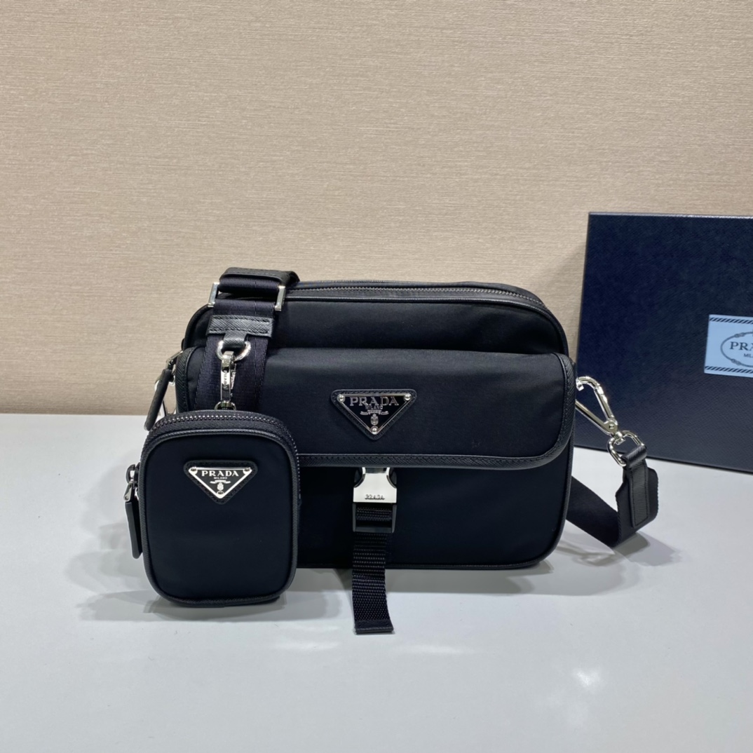 Pra*a re-nylon and saffiano leather shoulder bag