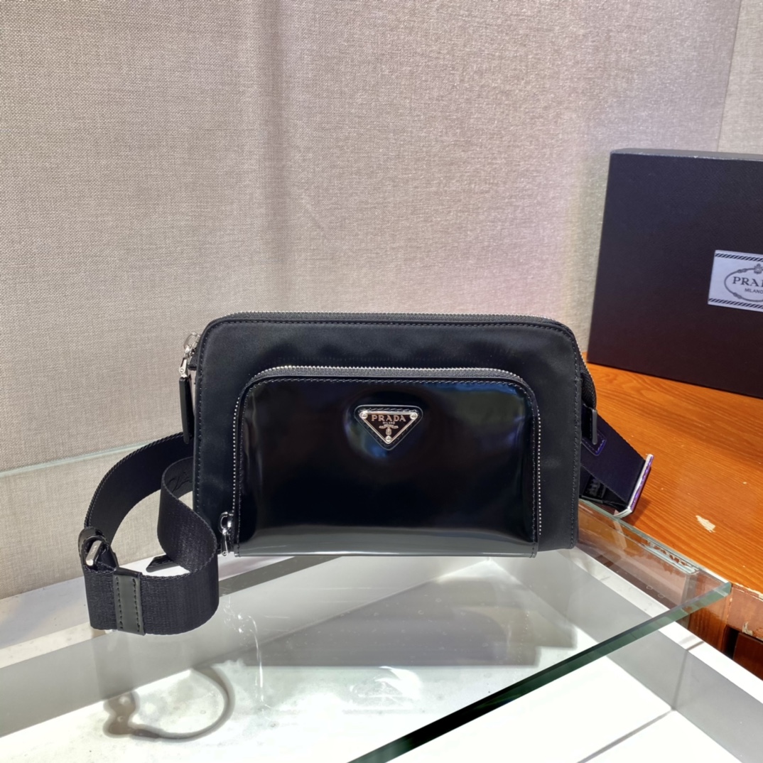 Pra*a re-nylon and leather shoulder bag