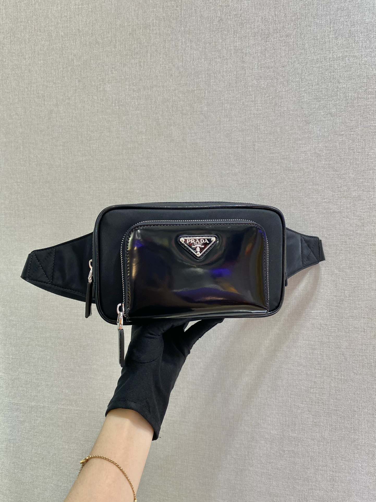 Pra*a re-nylon and saffiano leather belt bag