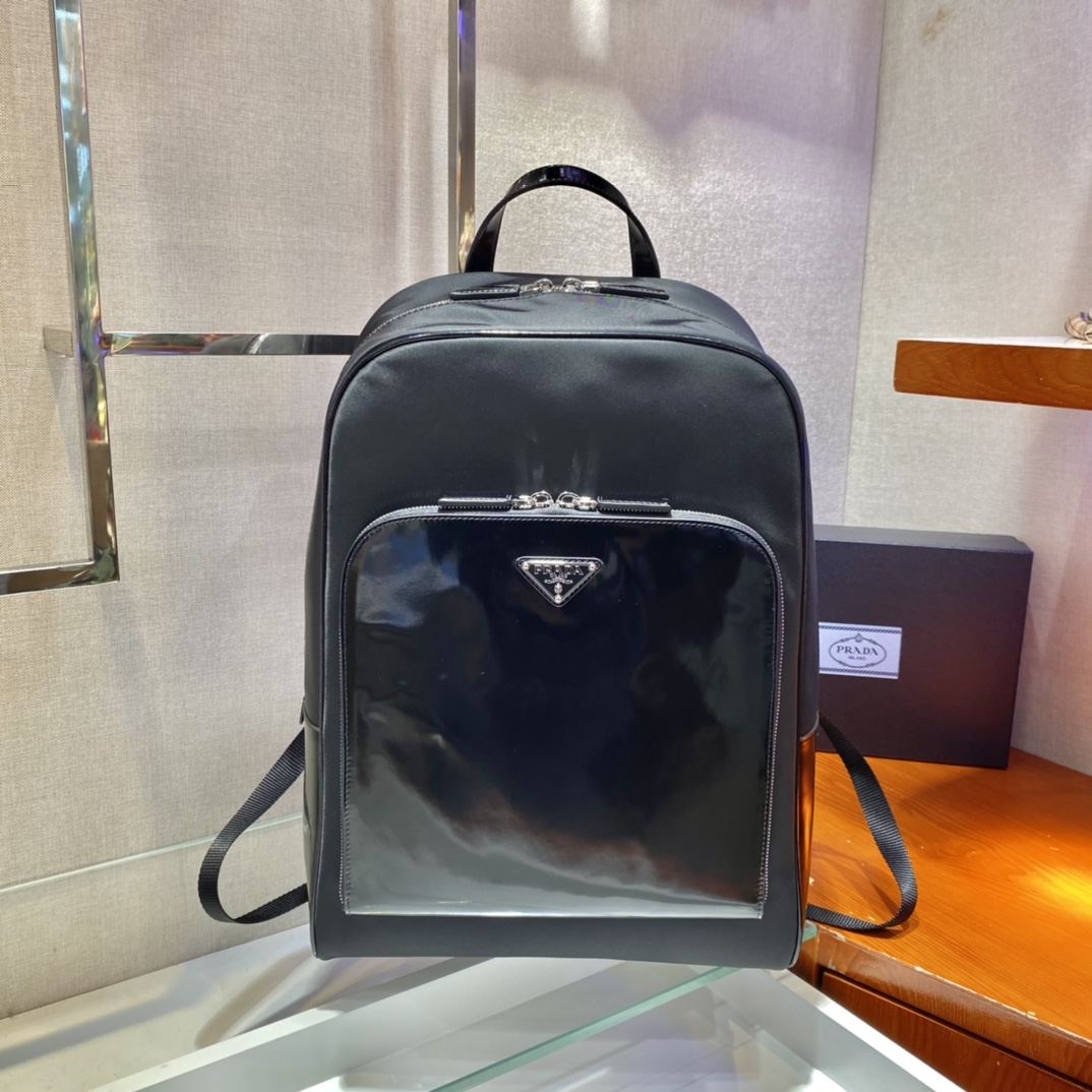 Pra*a black re-nylon and leather backpack