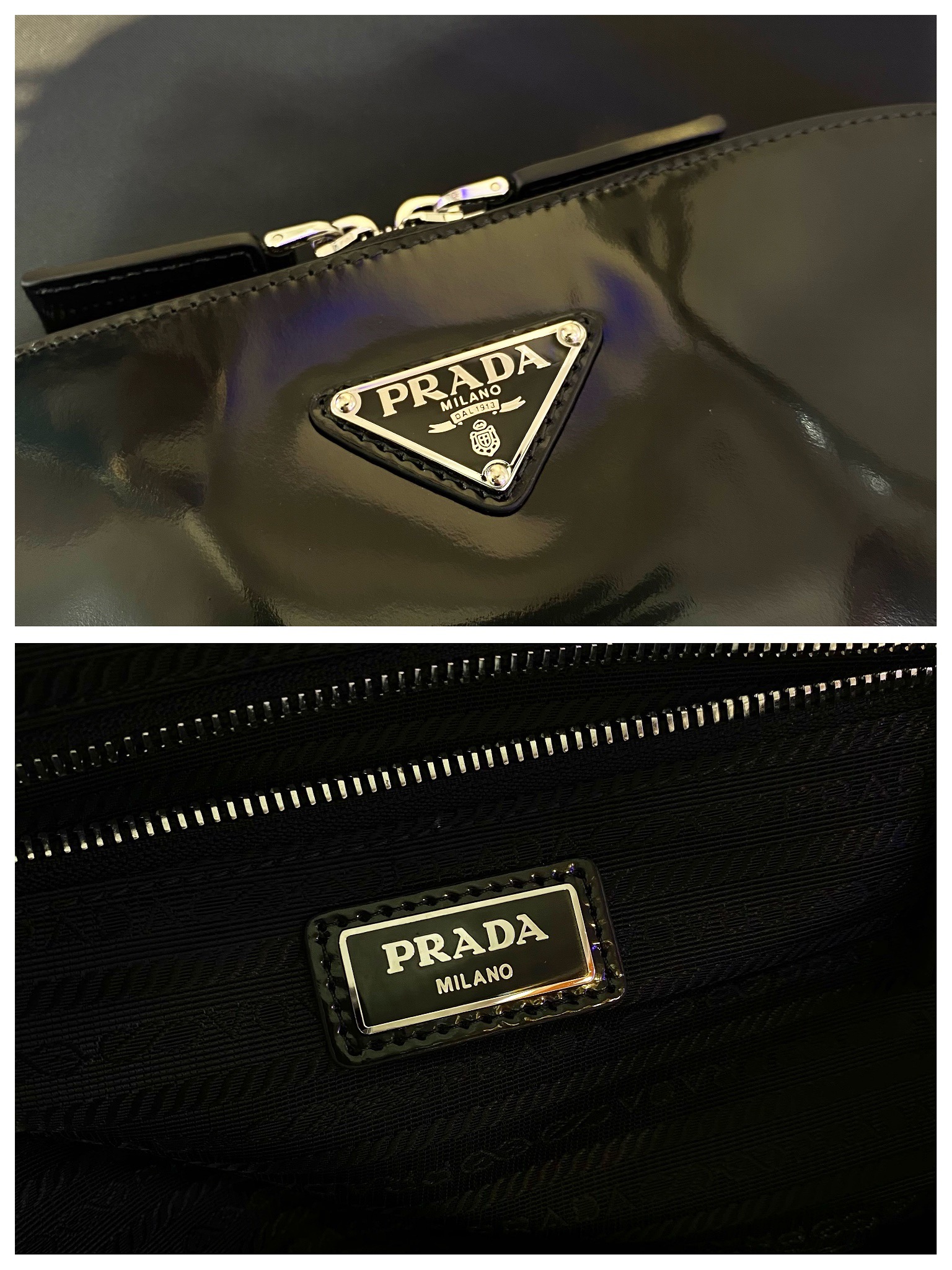 Pra*a black re-nylon and leather backpack