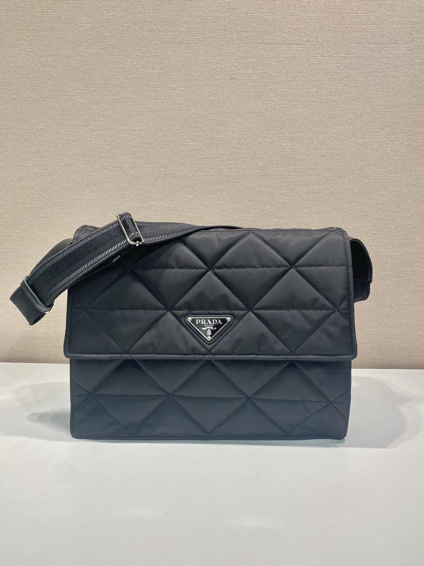 Pra*a black re-nylon large padded shoulder bag