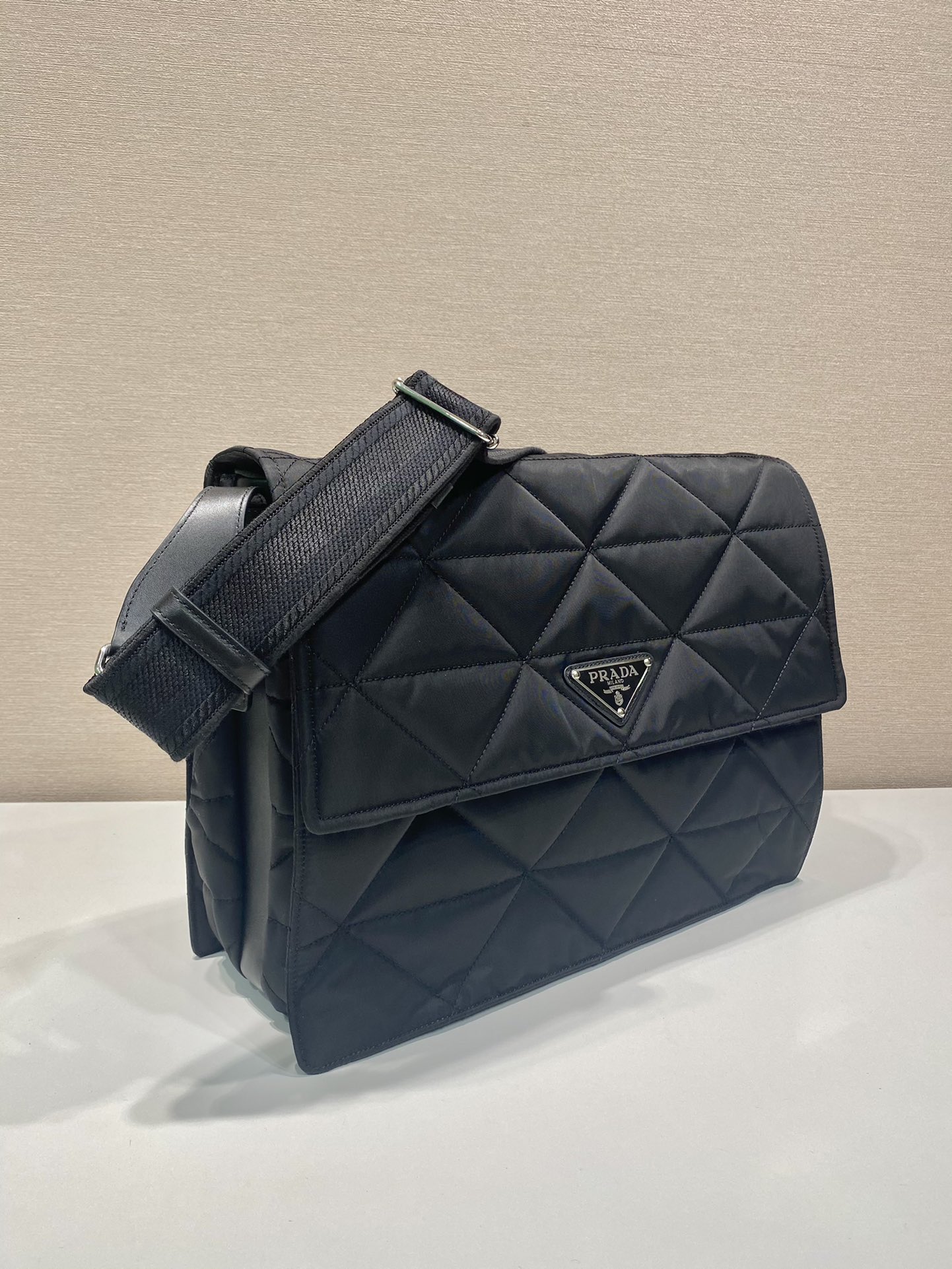 Pra*a black re-nylon large padded shoulder bag