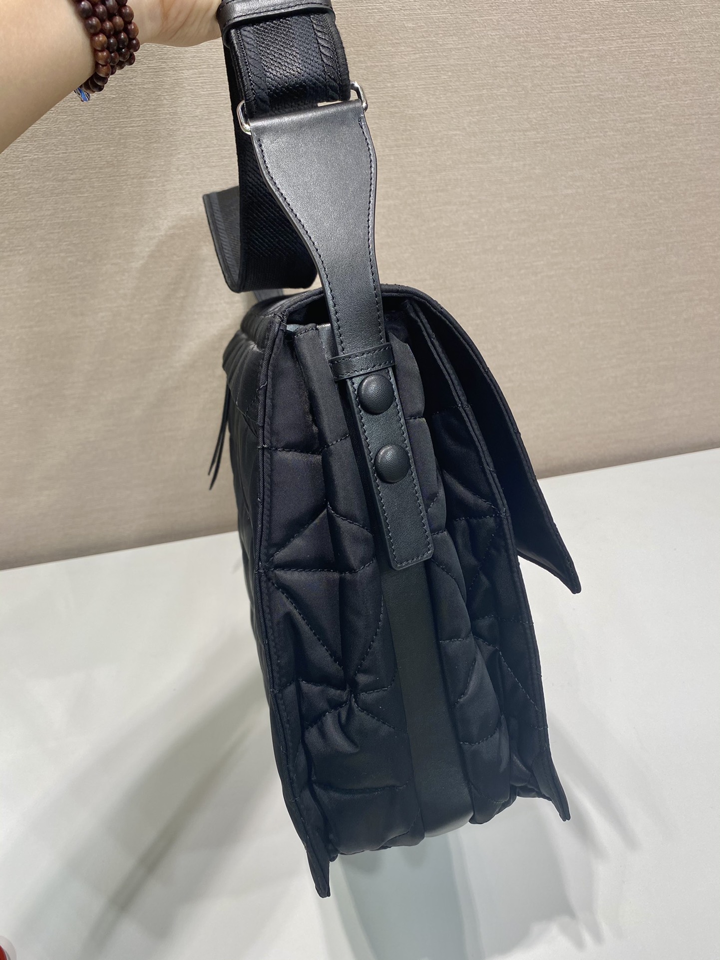 Pra*a black re-nylon large padded shoulder bag