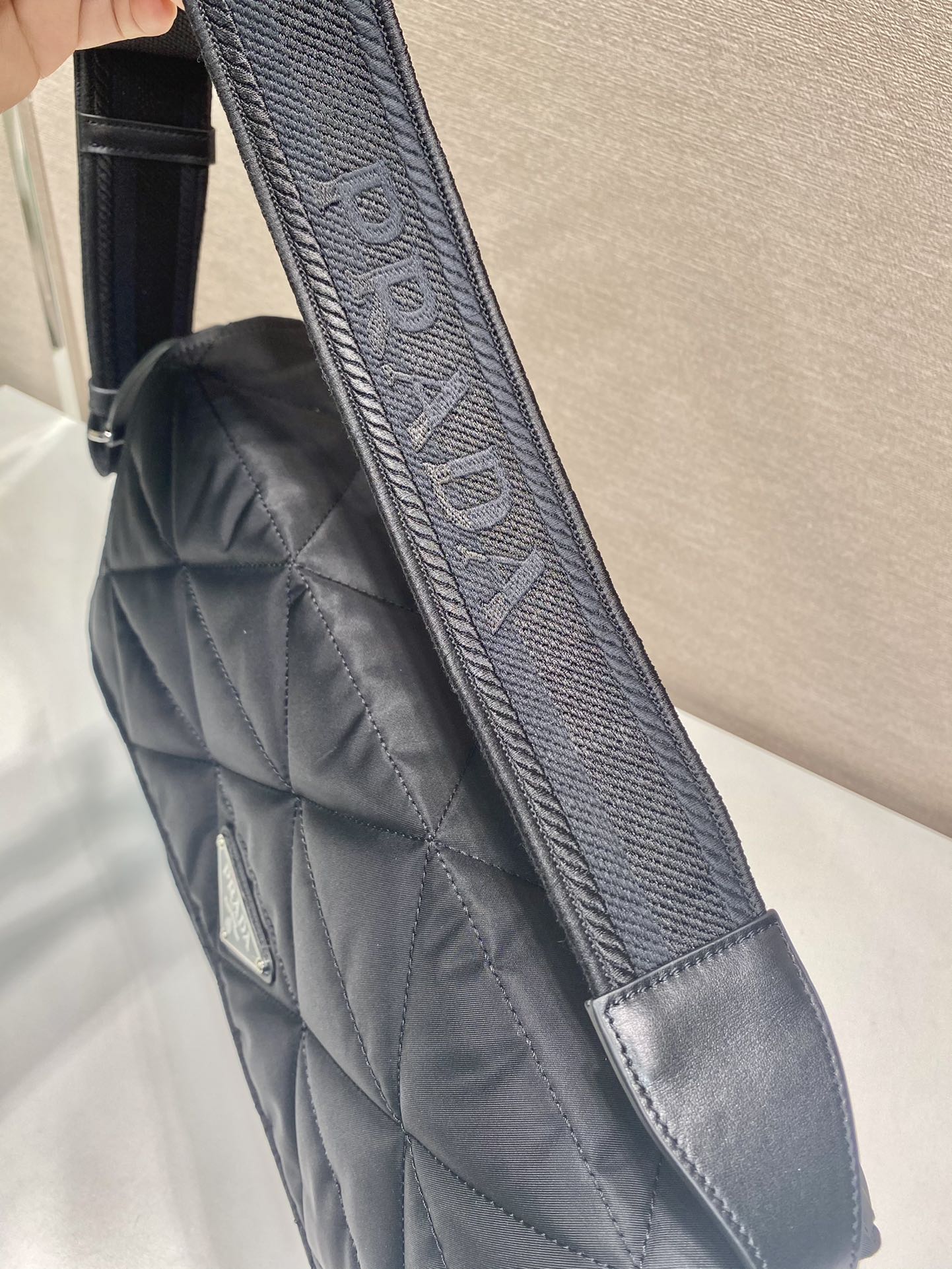 Pra*a black re-nylon large padded shoulder bag