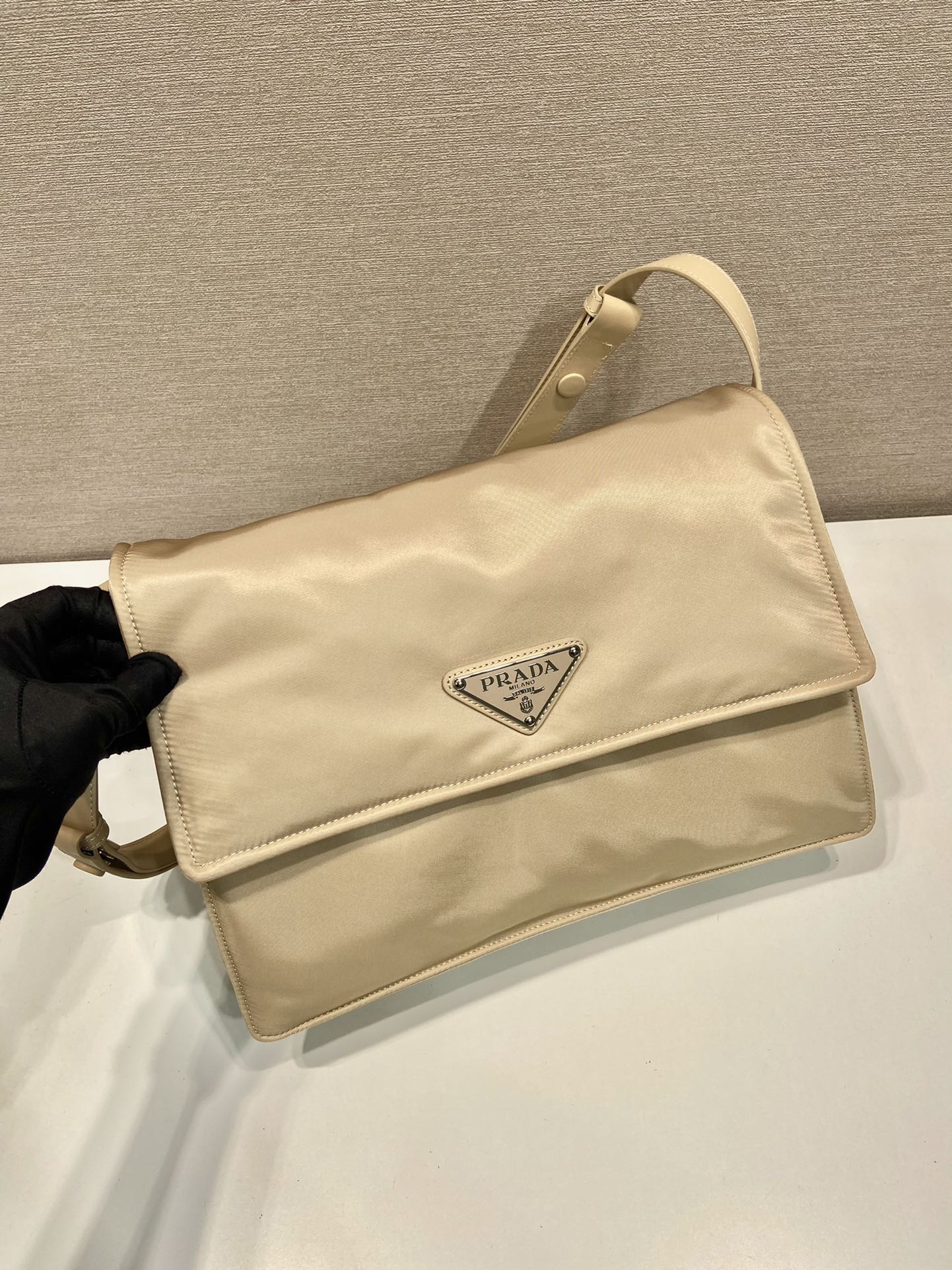 Pra*a black medium padded re-nylon shoulder bag