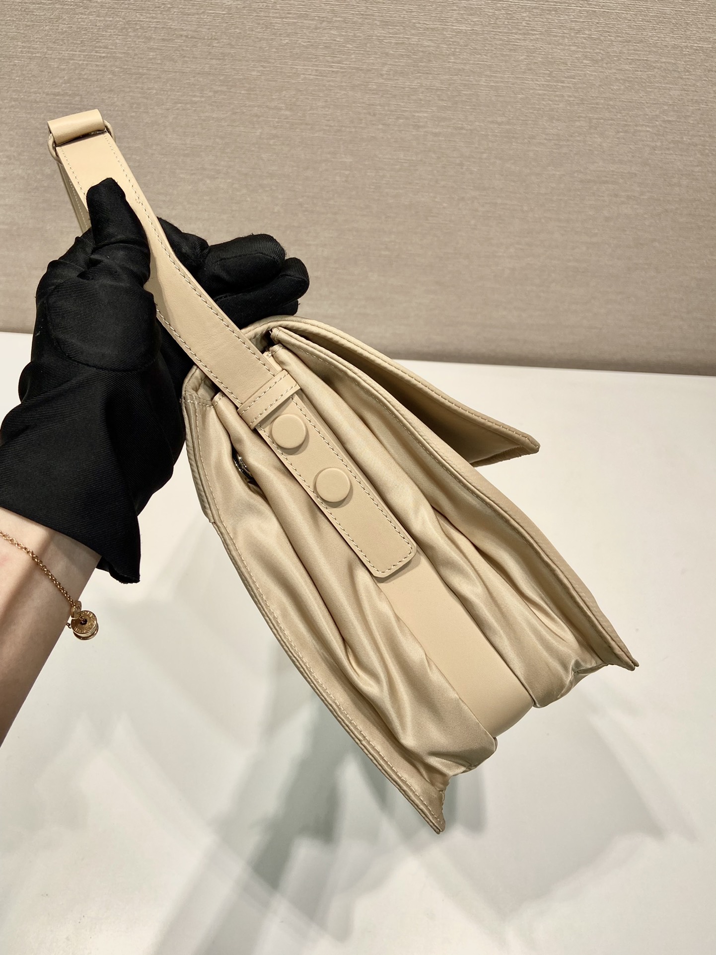 Pra*a black medium padded re-nylon shoulder bag
