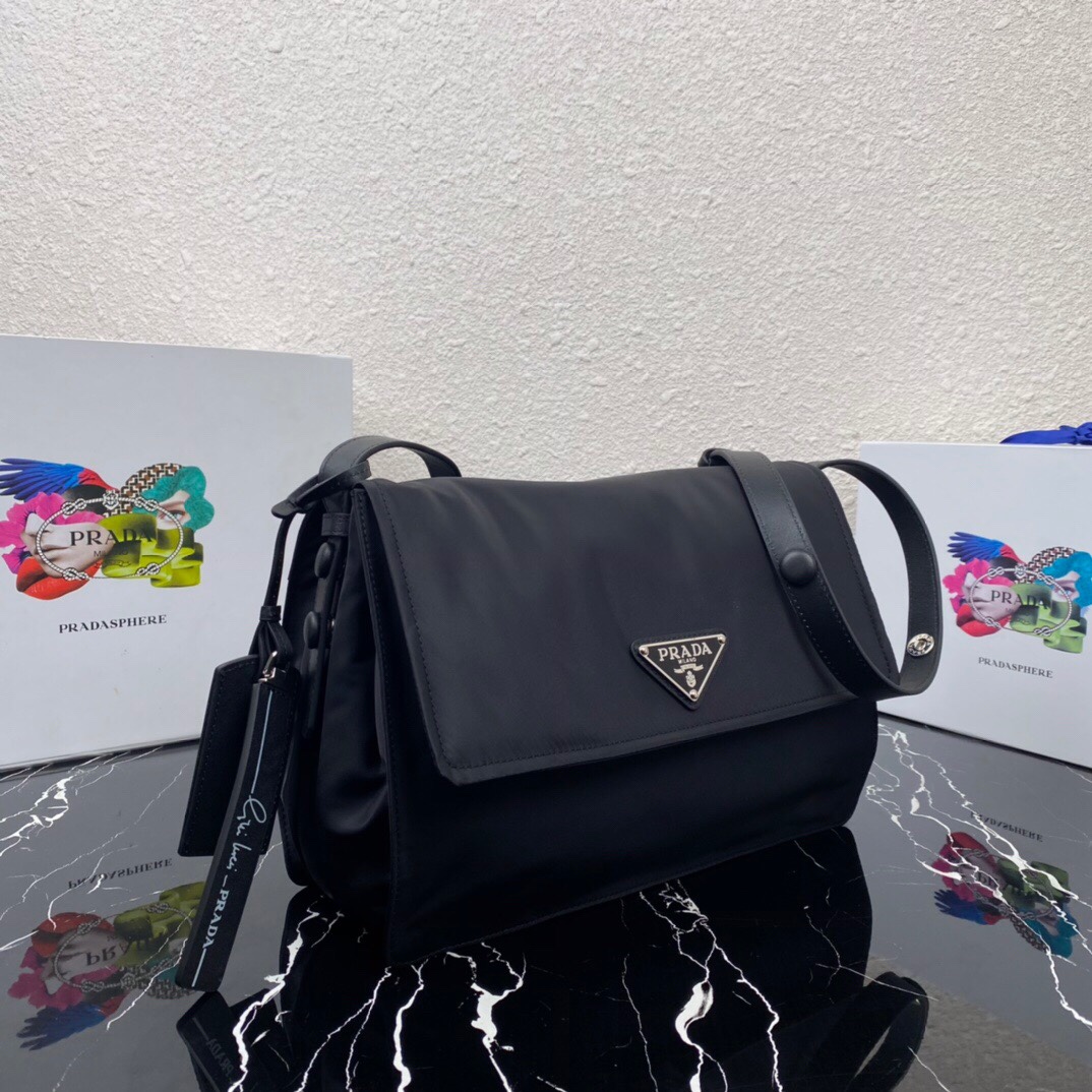 Pra*a black medium padded re-nylon shoulder bag