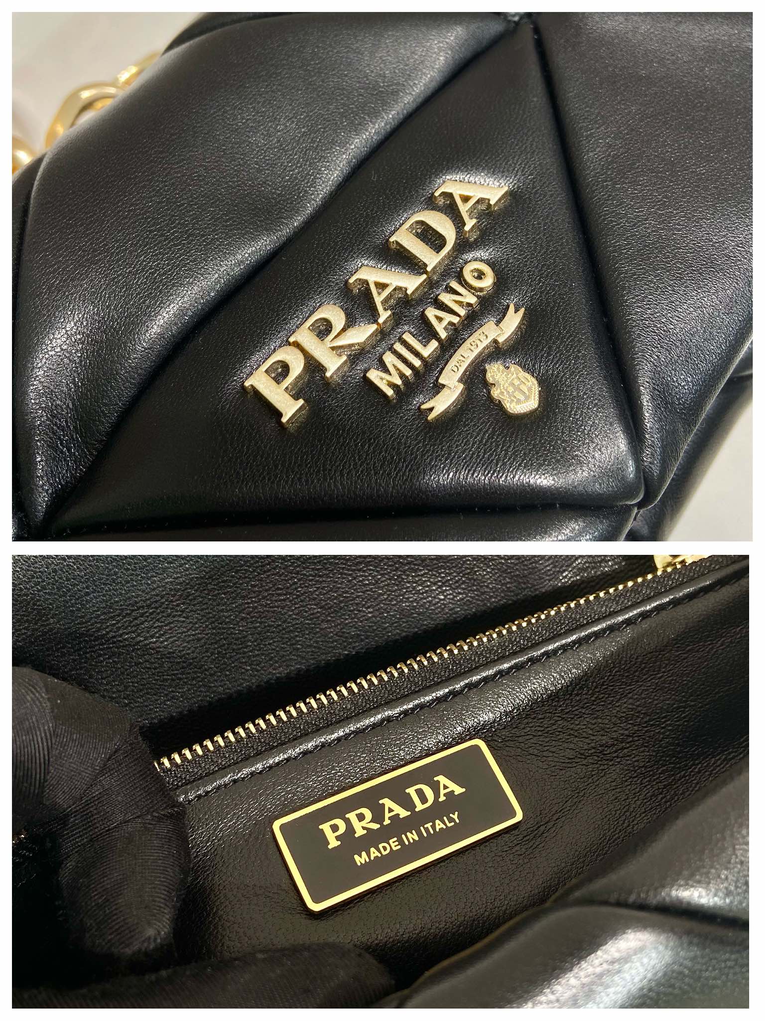 Pra*a system nappa patchwork shoulder bag