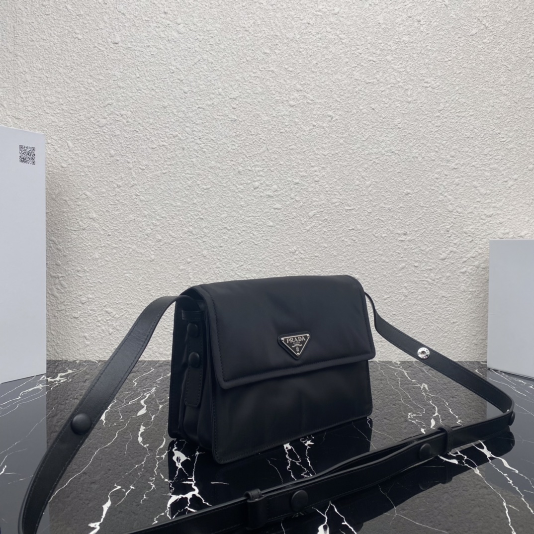 Pra*a black small padded re-nylon shoulder bag