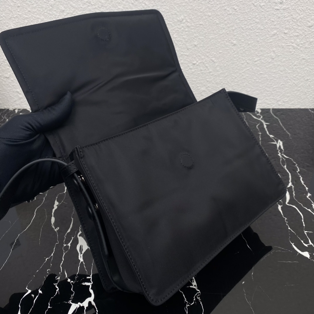 Pra*a black small padded re-nylon shoulder bag