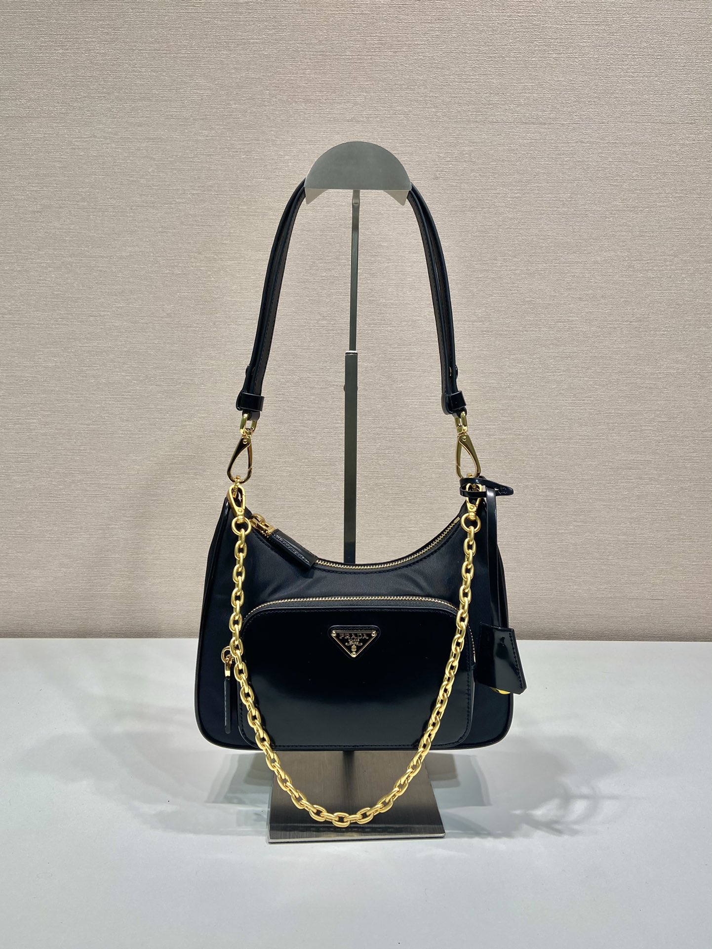 Pra*a re-nylon and brushed leather mini-bag