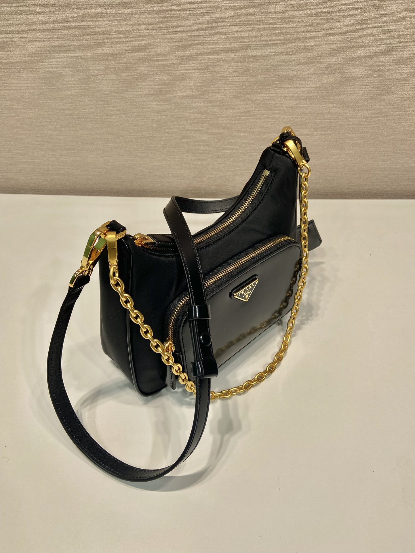 Pra*a re-nylon and brushed leather mini-bag