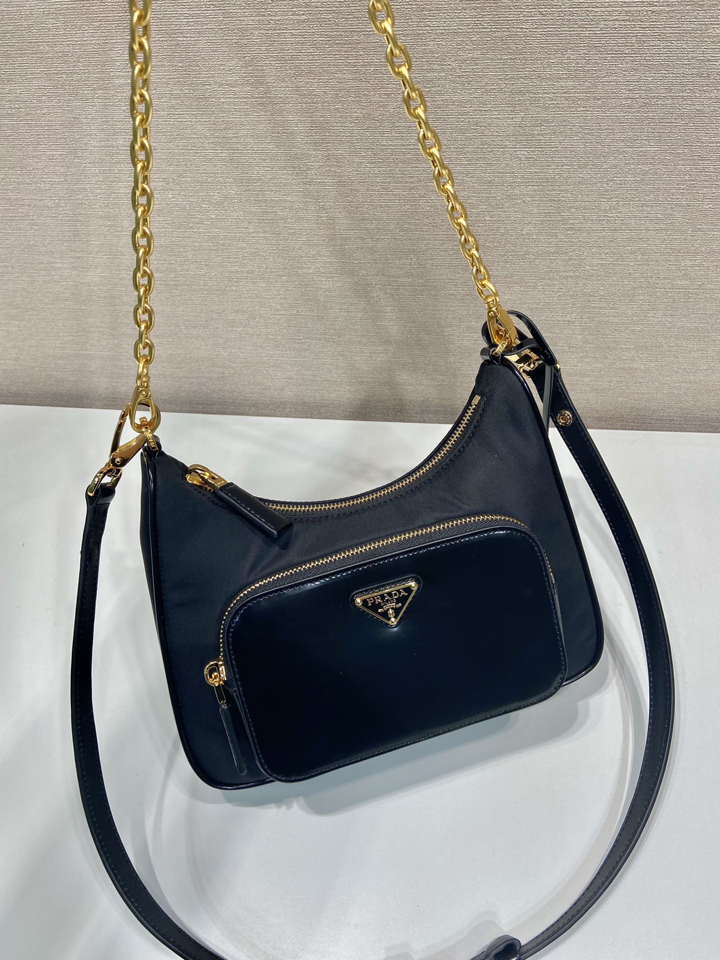 Pra*a re-nylon and brushed leather mini-bag