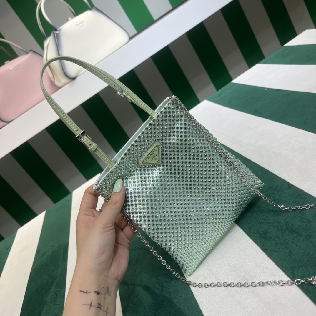 Pra*a satin handbag with crystals
