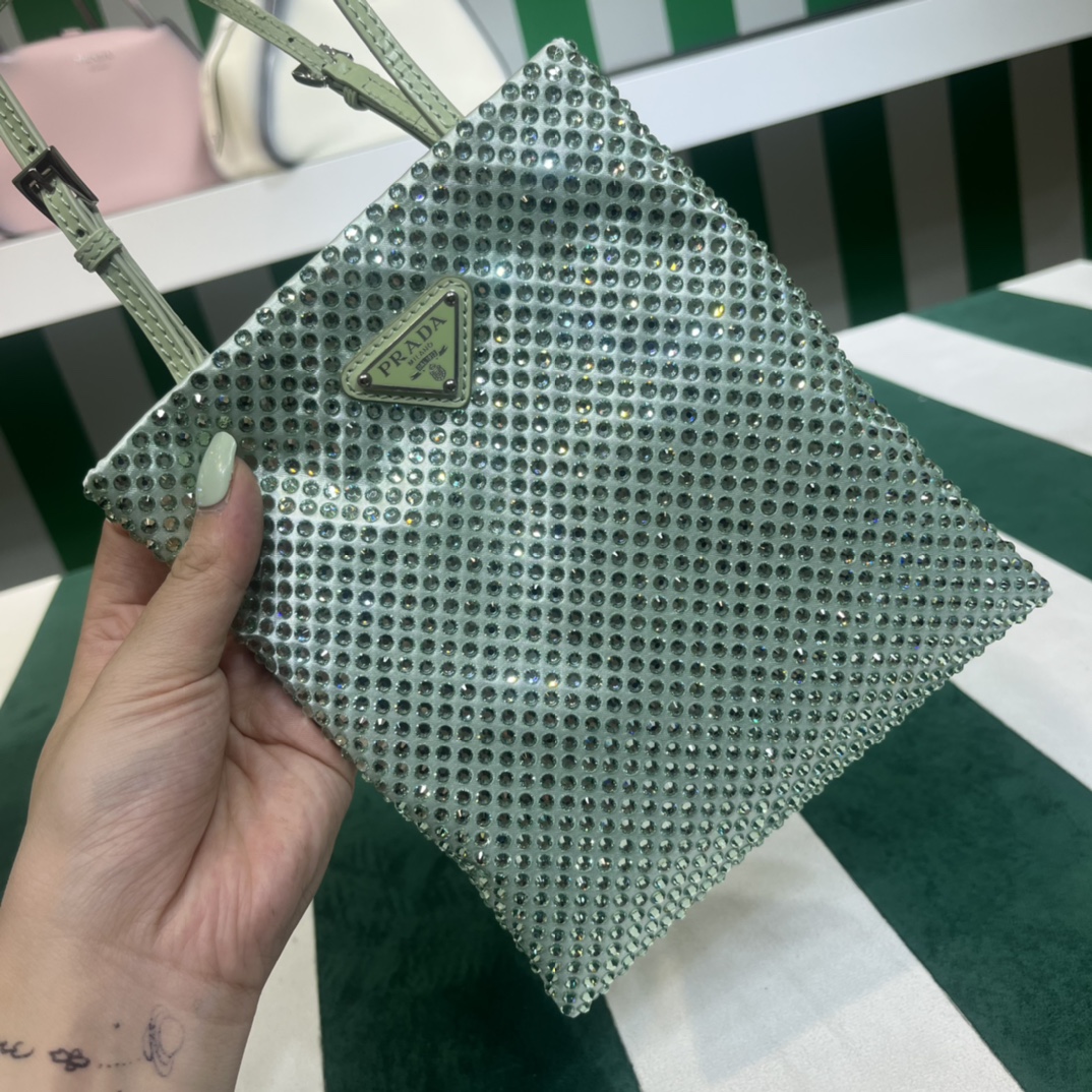 Pra*a satin handbag with crystals