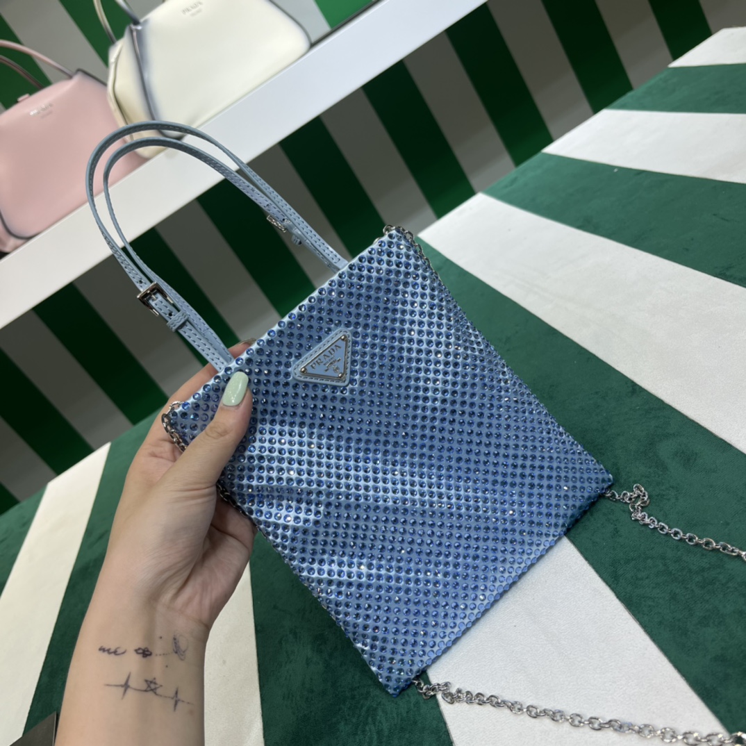 Pra*a satin handbag with crystals