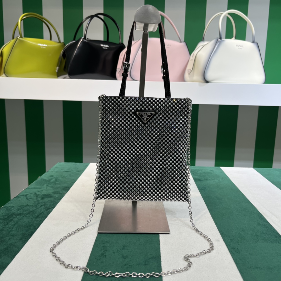 Pra*a satin handbag with crystals