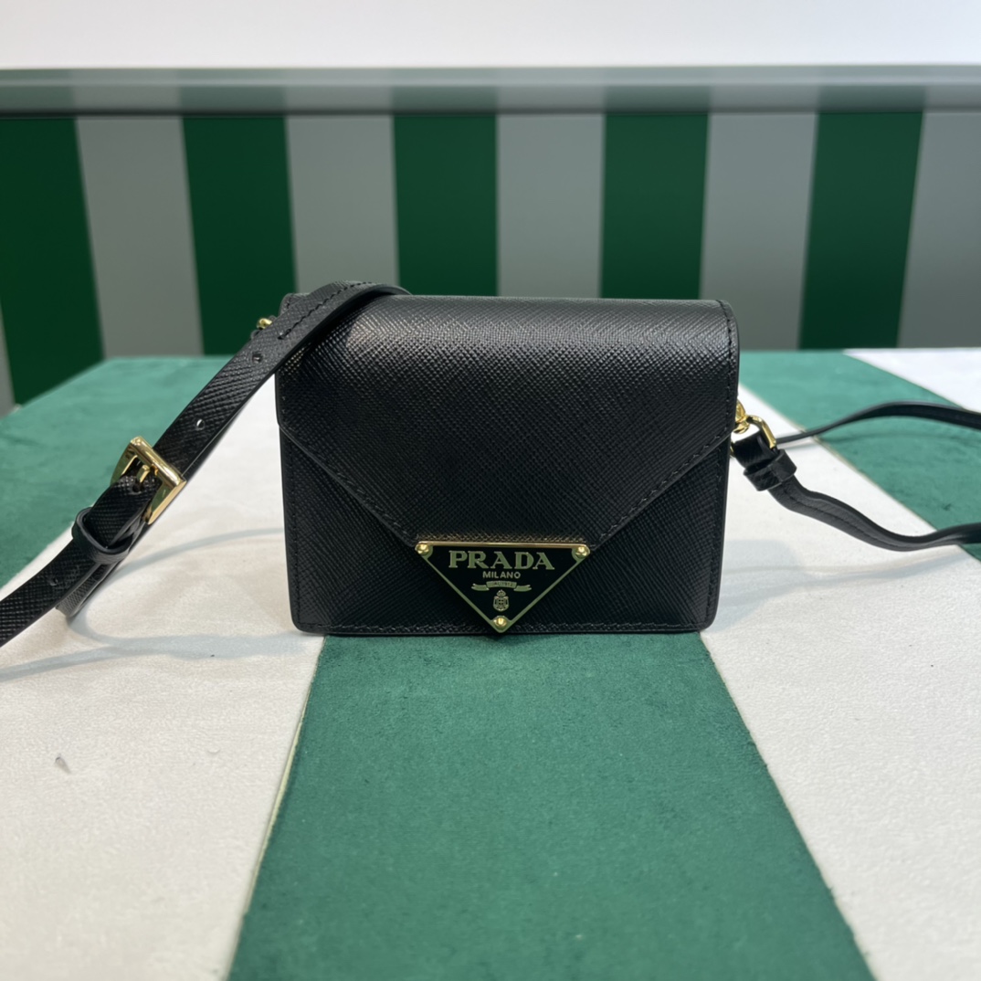 Pra*a saffiano leather card holder with shoulder strap