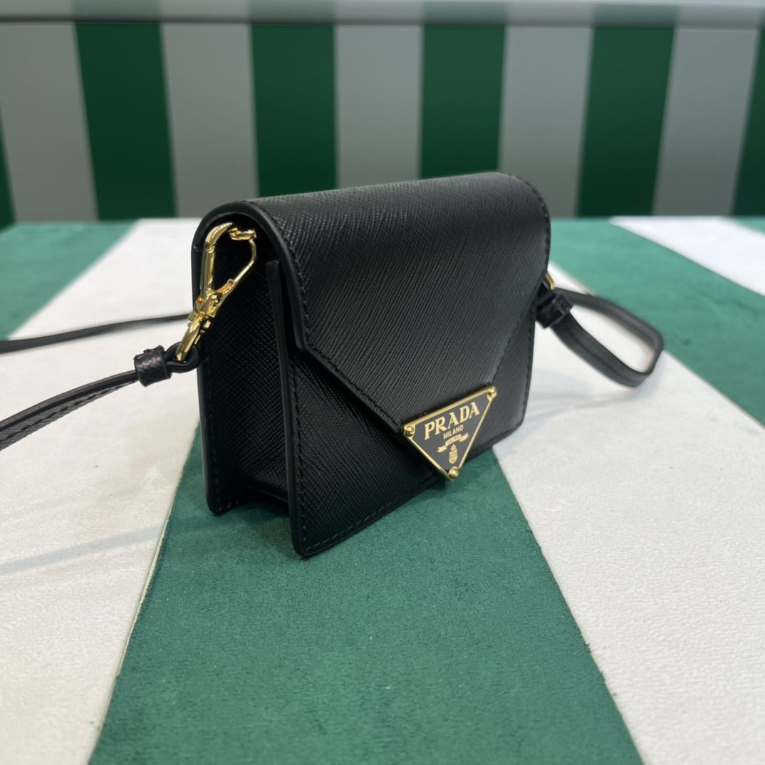 Pra*a saffiano leather card holder with shoulder strap