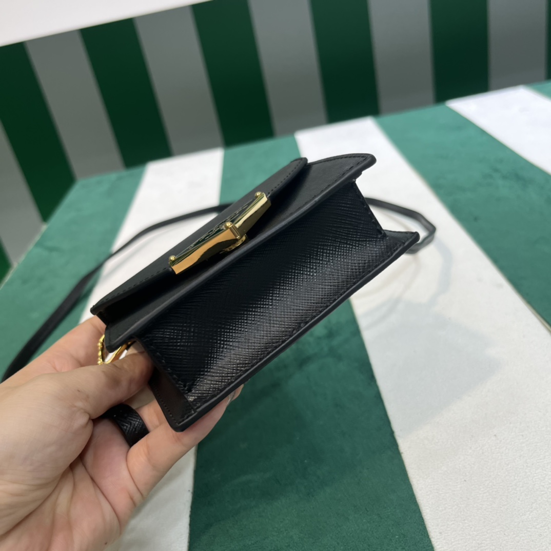 Pra*a saffiano leather card holder with shoulder strap