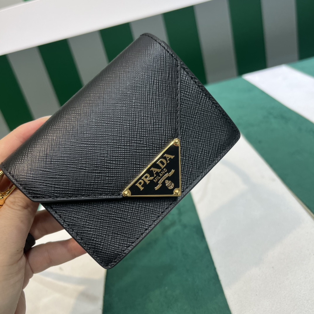Pra*a saffiano leather card holder with shoulder strap