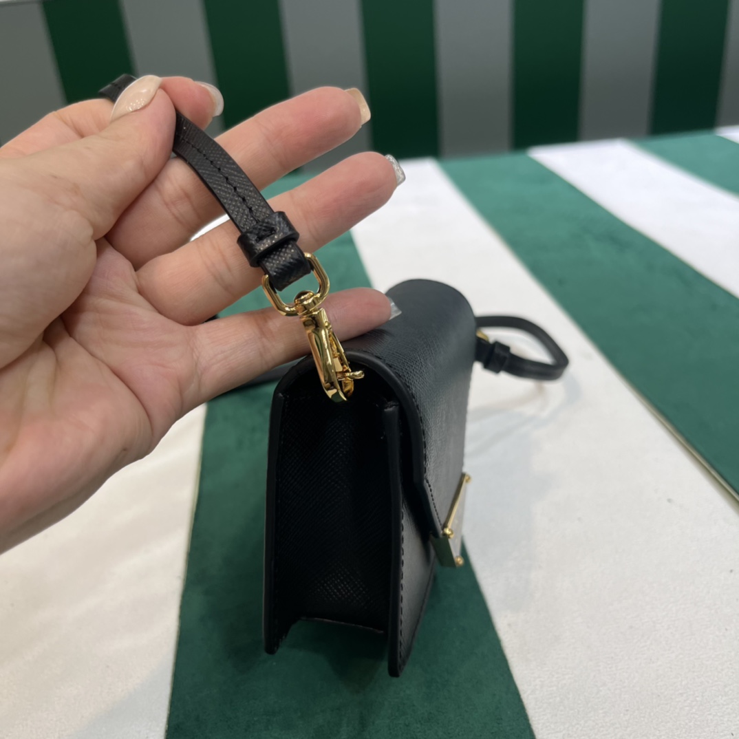Pra*a saffiano leather card holder with shoulder strap