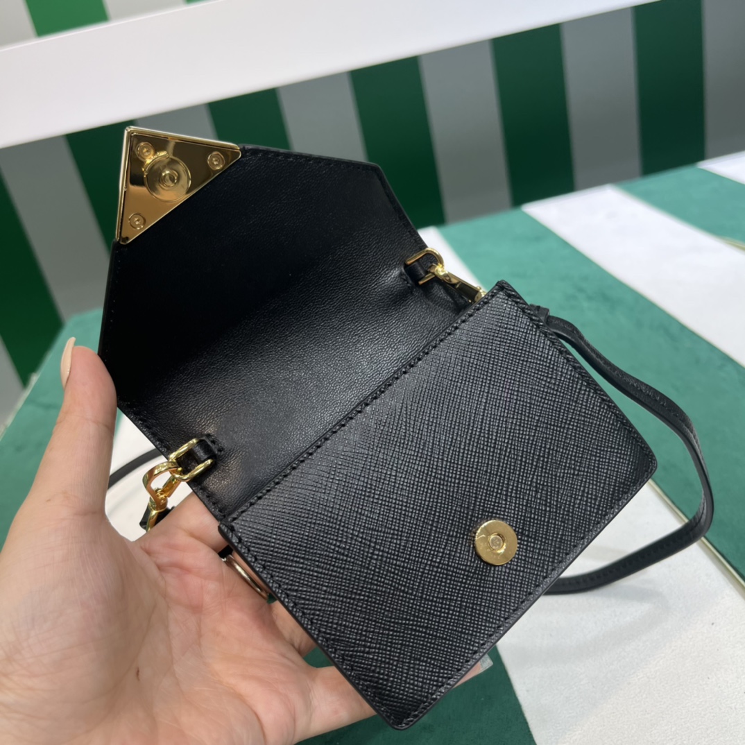 Pra*a saffiano leather card holder with shoulder strap
