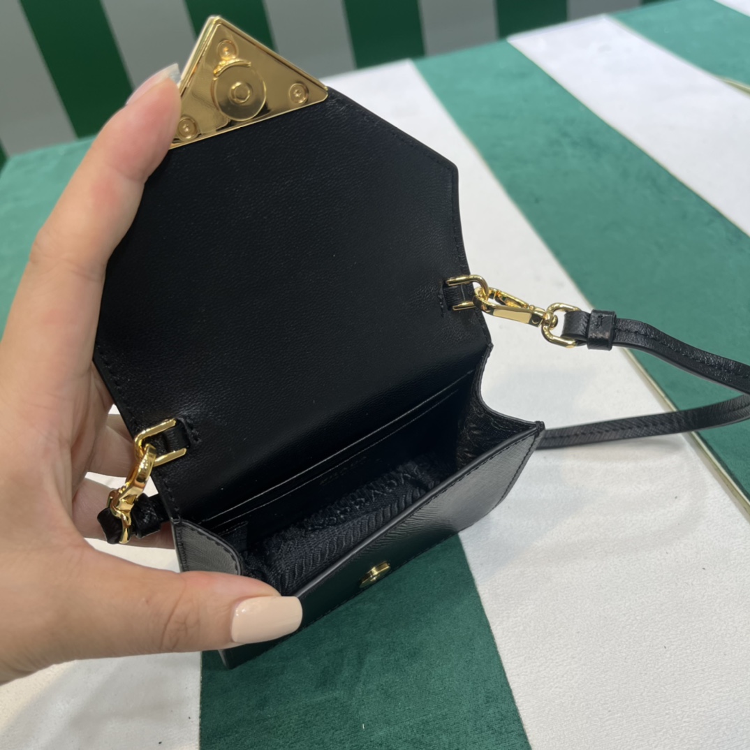 Pra*a saffiano leather card holder with shoulder strap