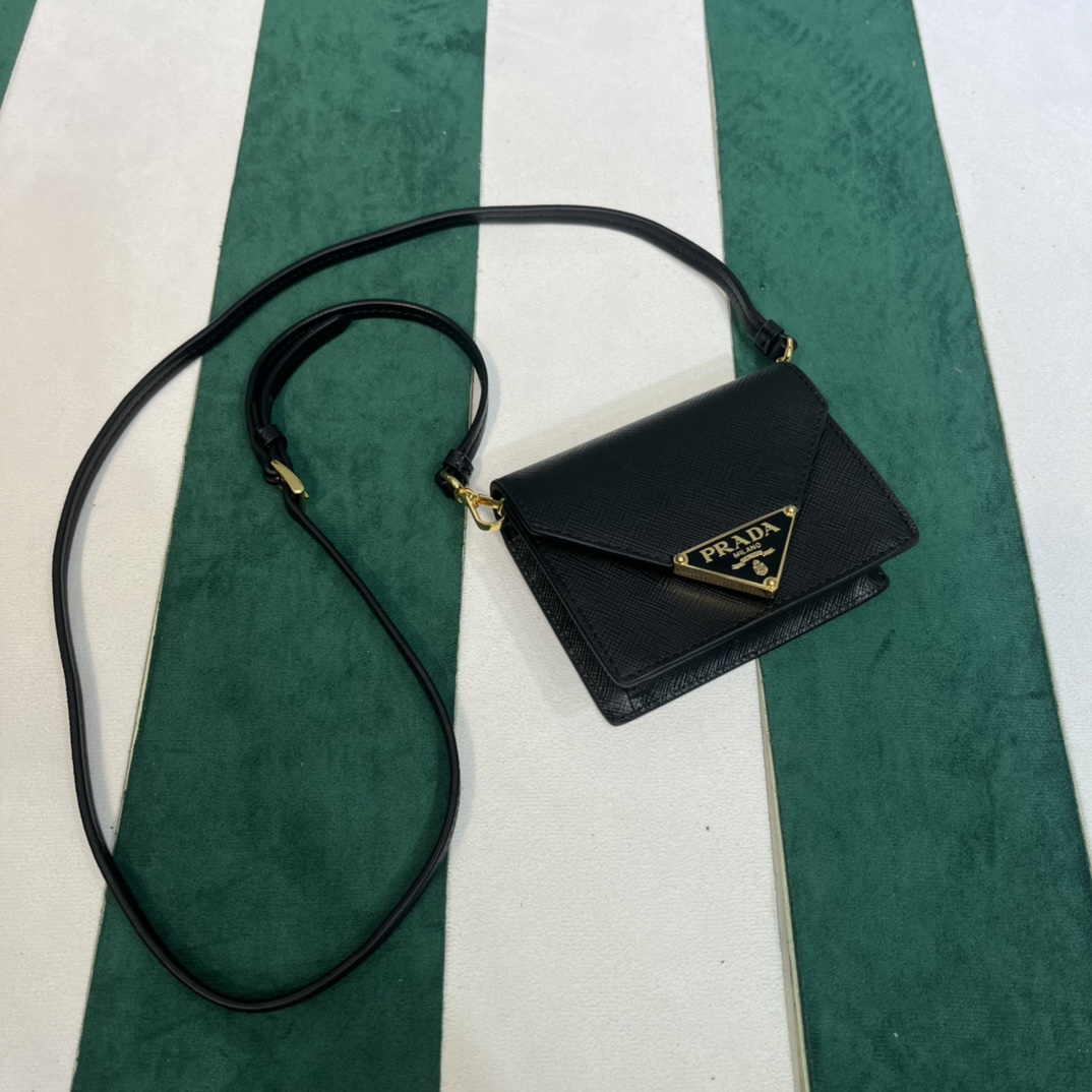 Pra*a saffiano leather card holder with shoulder strap