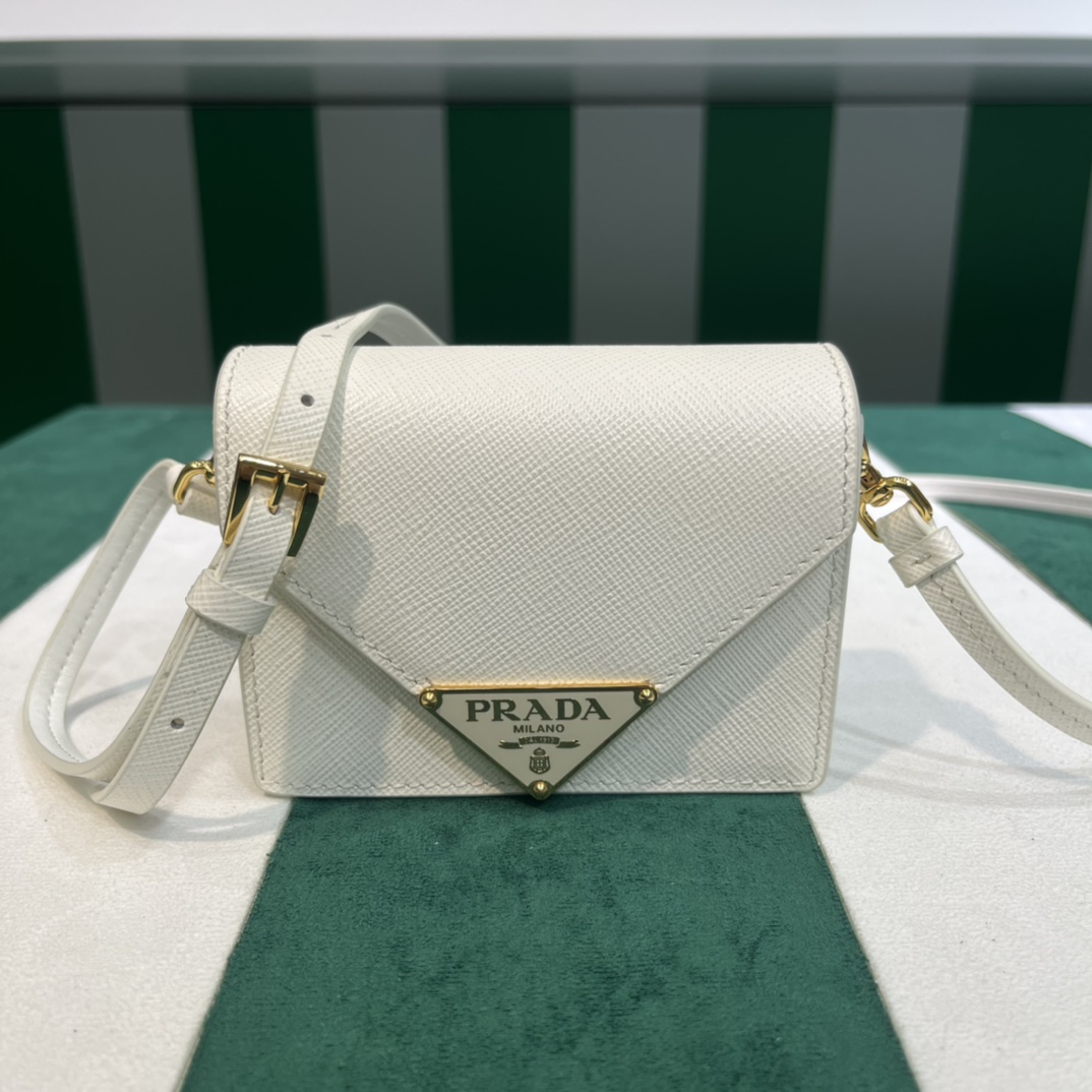 Pra*a saffiano leather card holder with shoulder strap