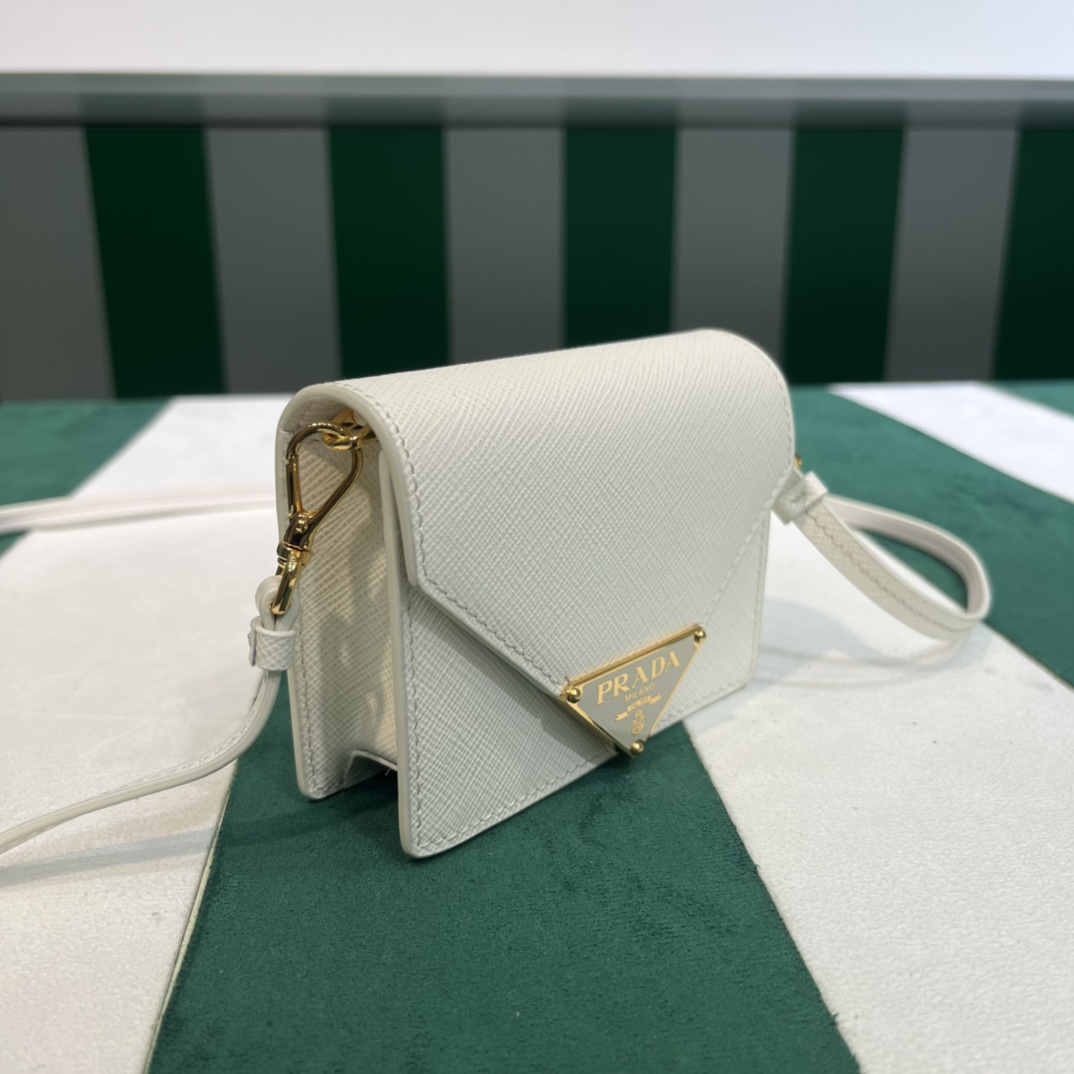Pra*a saffiano leather card holder with shoulder strap