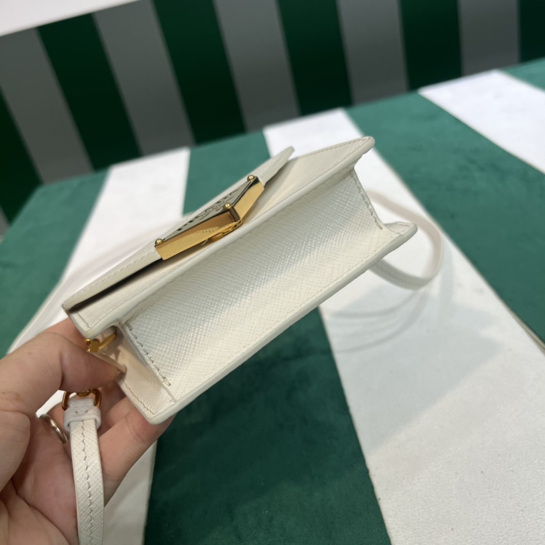 Pra*a saffiano leather card holder with shoulder strap