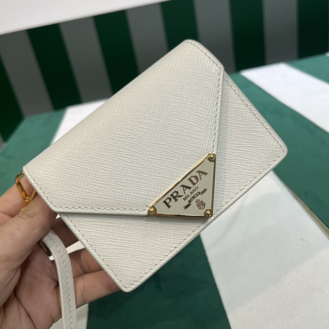 Pra*a saffiano leather card holder with shoulder strap
