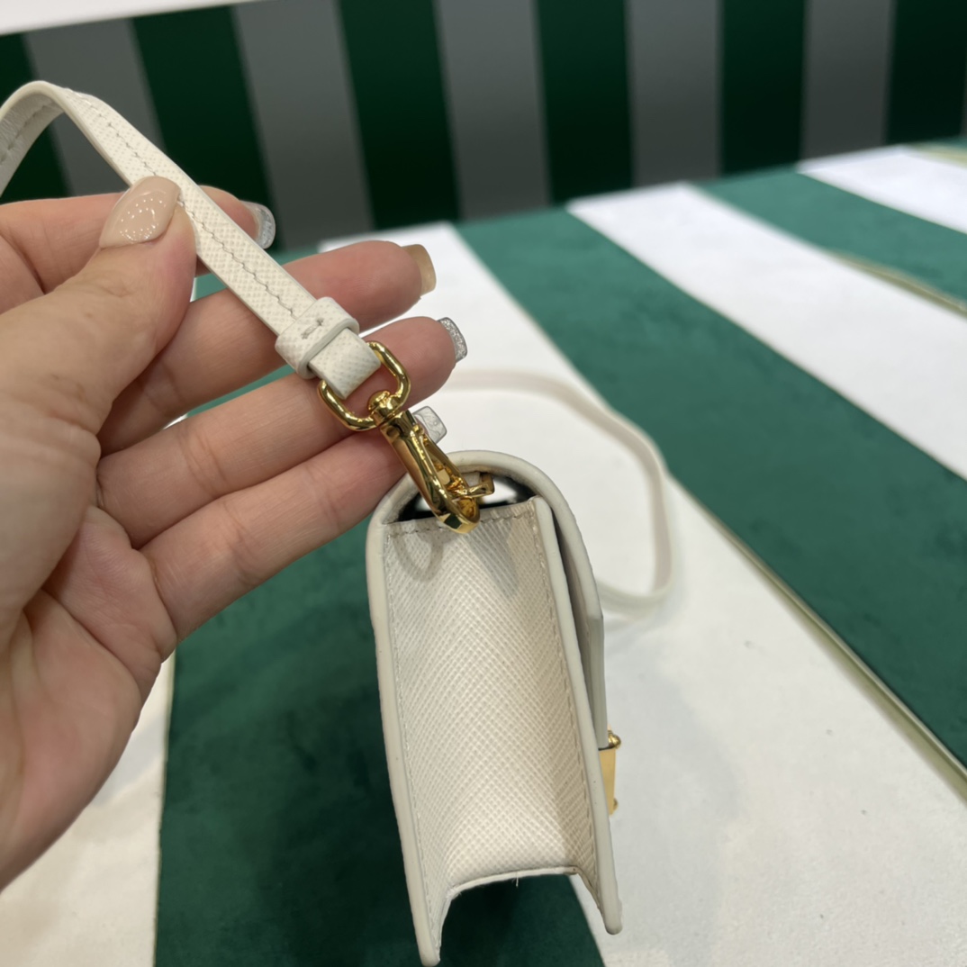 Pra*a saffiano leather card holder with shoulder strap