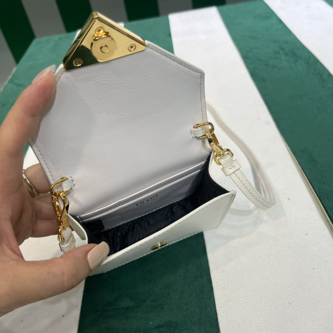 Pra*a saffiano leather card holder with shoulder strap