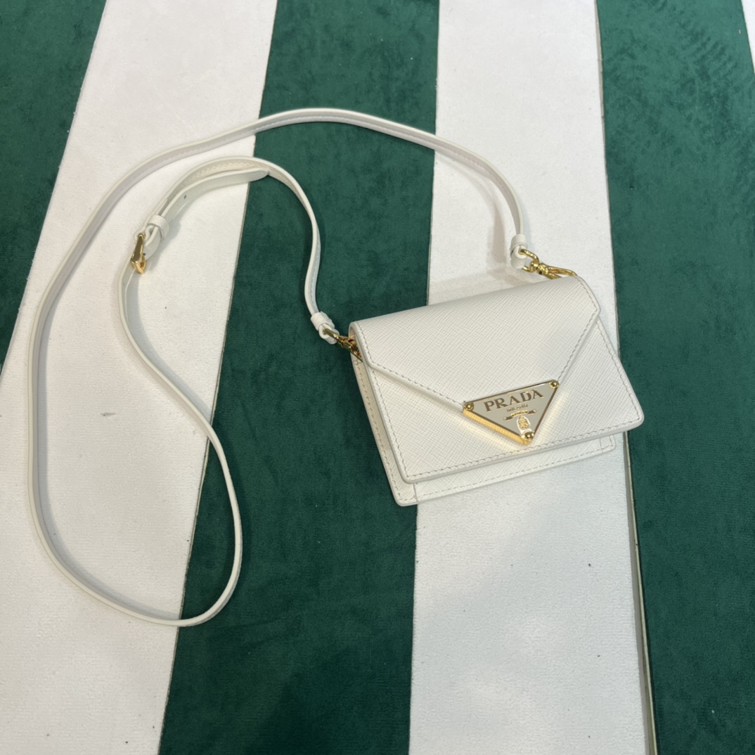 Pra*a saffiano leather card holder with shoulder strap