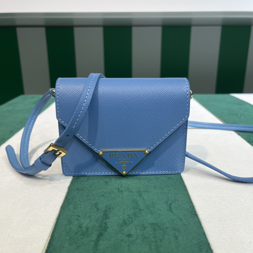 Pra*a saffiano leather card holder with shoulder strap