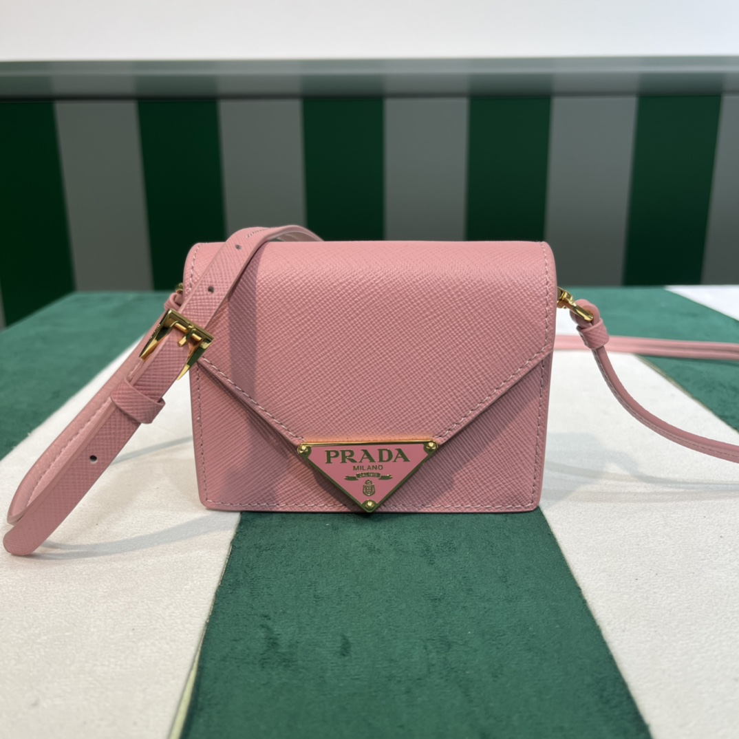 Pra*a saffiano leather card holder with shoulder strap