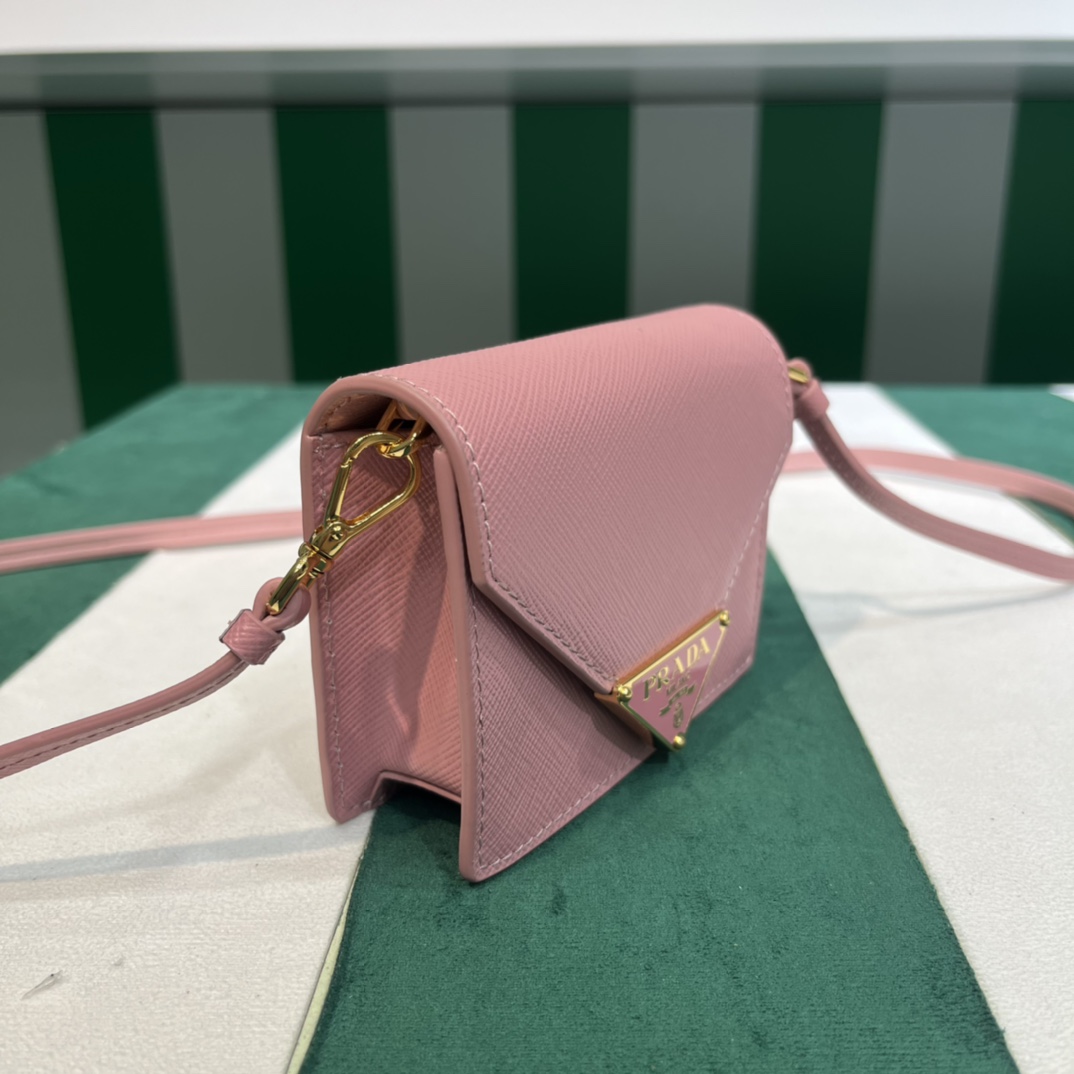 Pra*a saffiano leather card holder with shoulder strap